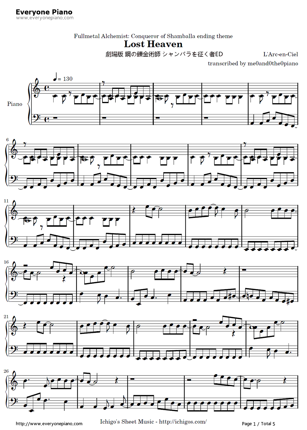 Lost_Heaven钢琴谱_L'Arc_en_Ciel