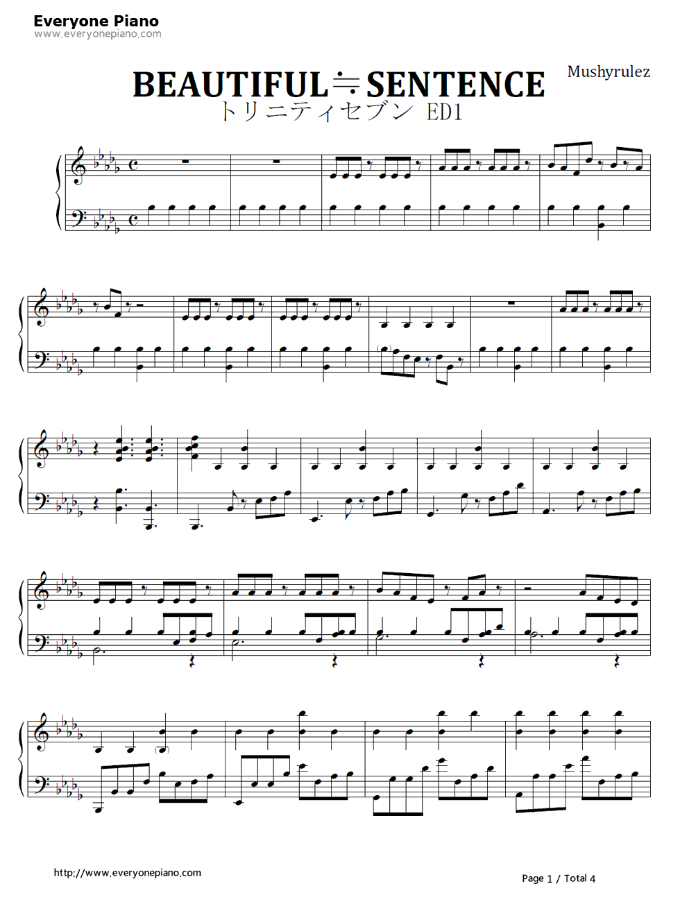 BEAUTIFUL≒SENTENCE钢琴谱_Magus_Two