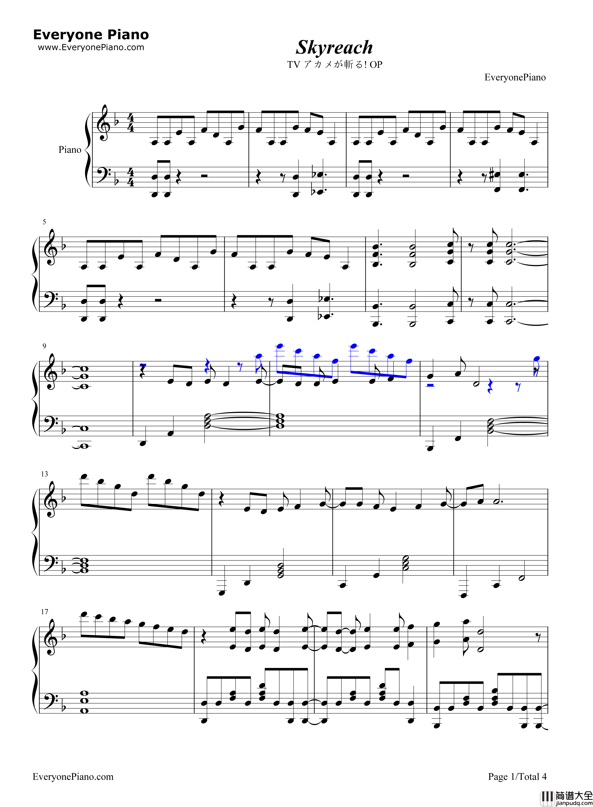 Skyreach钢琴谱_雨宫天
