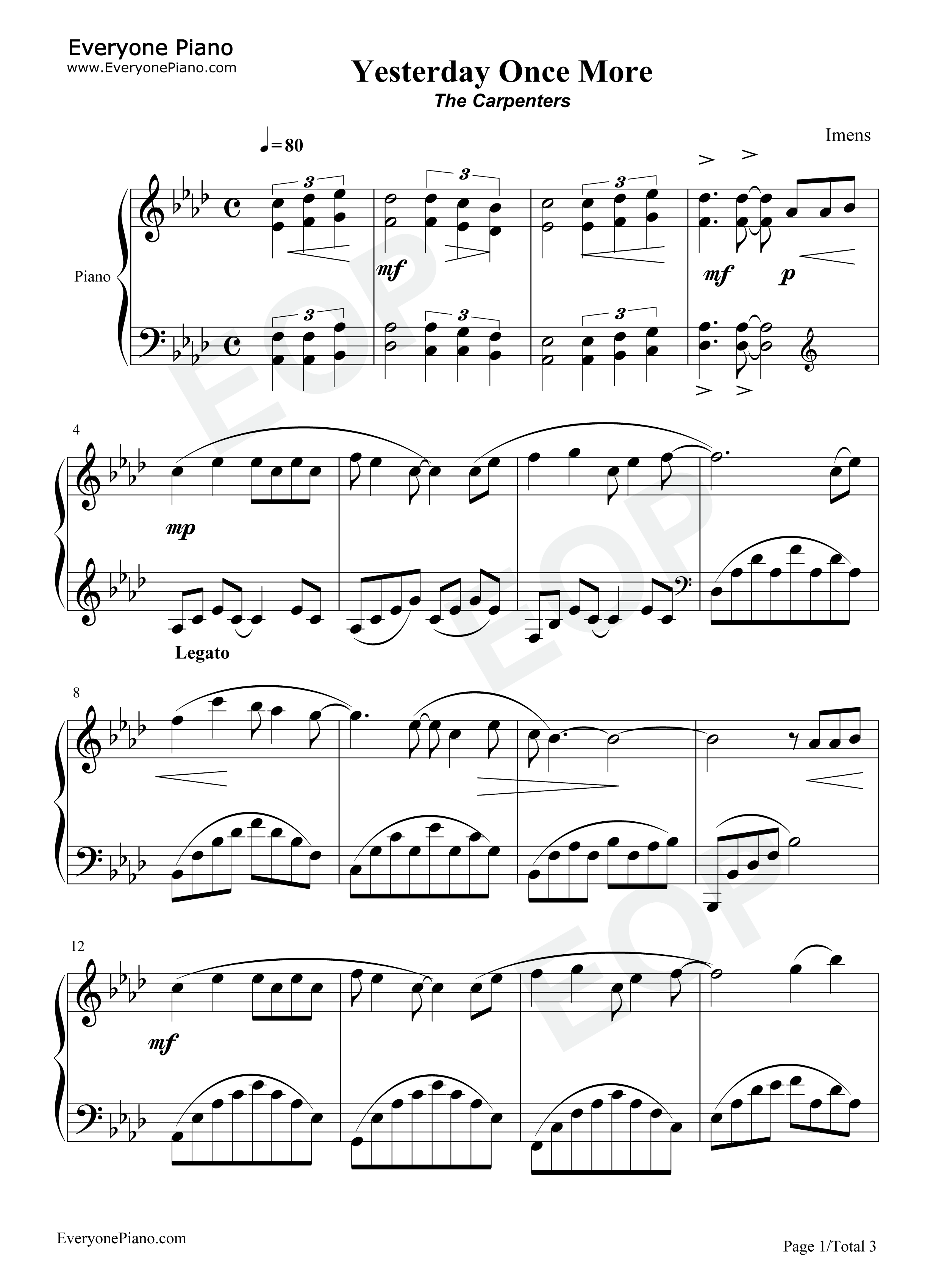 Yesterday_Once_More钢琴谱_The_Carpenters