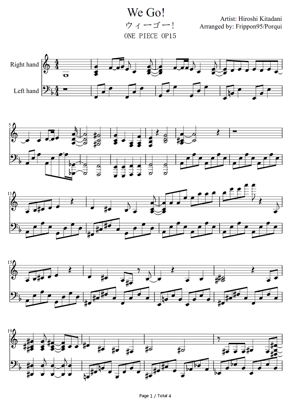 ウィーゴー钢琴谱_北谷洋