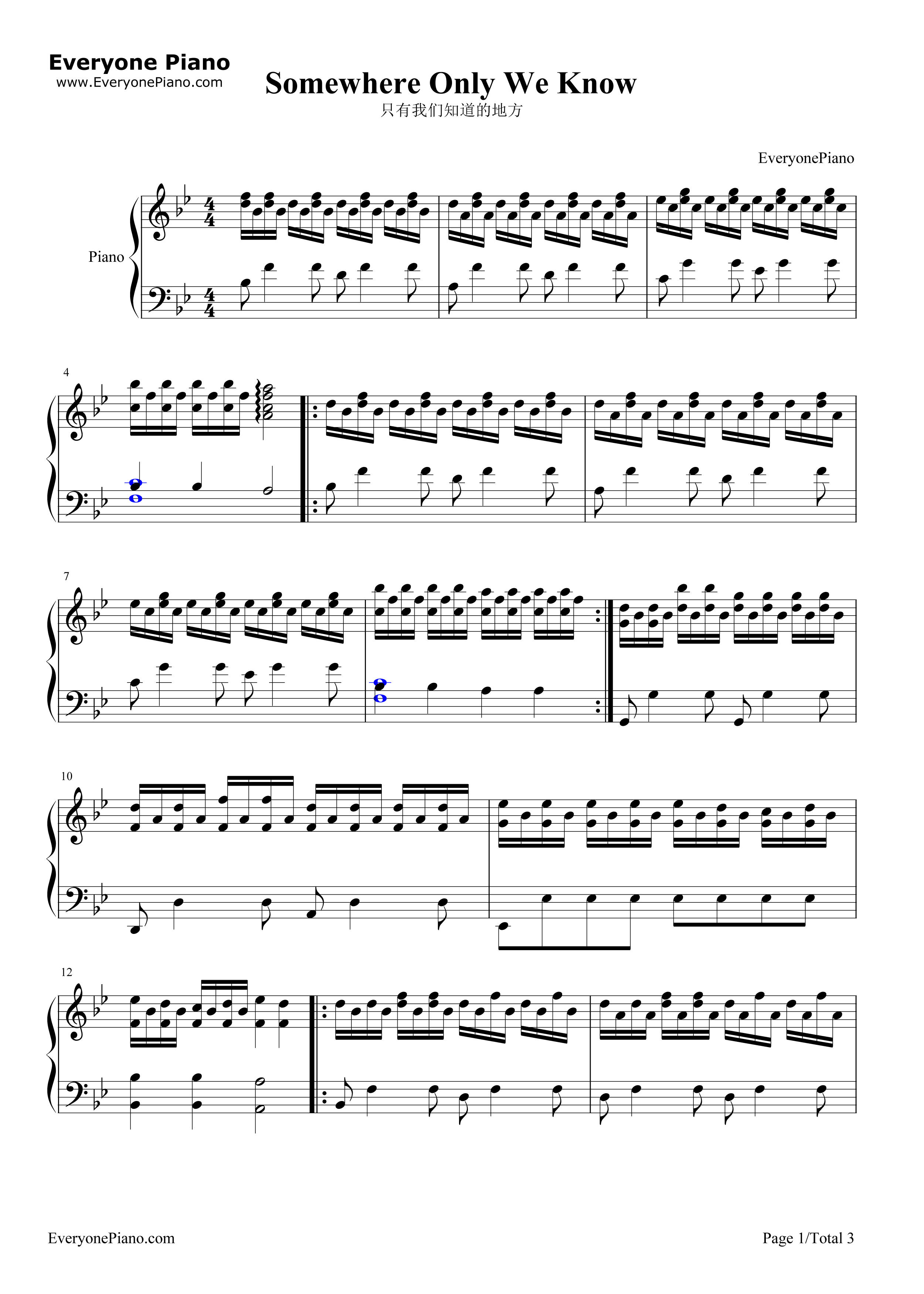 Somewhere_Only_We_Know钢琴谱_Lily_Allen