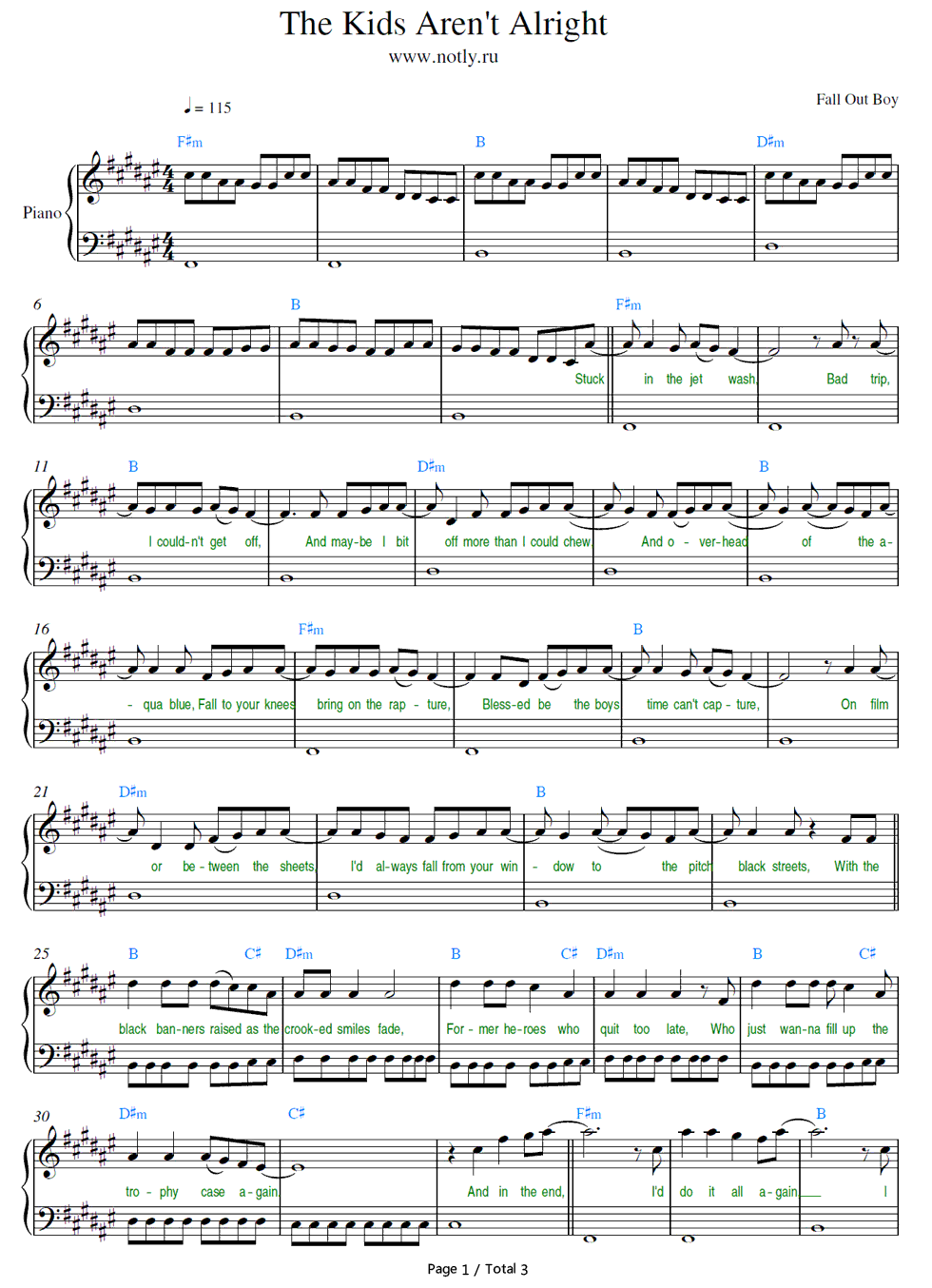 The_Kids_Aren't_Alright钢琴谱_Fall_Out_Boy