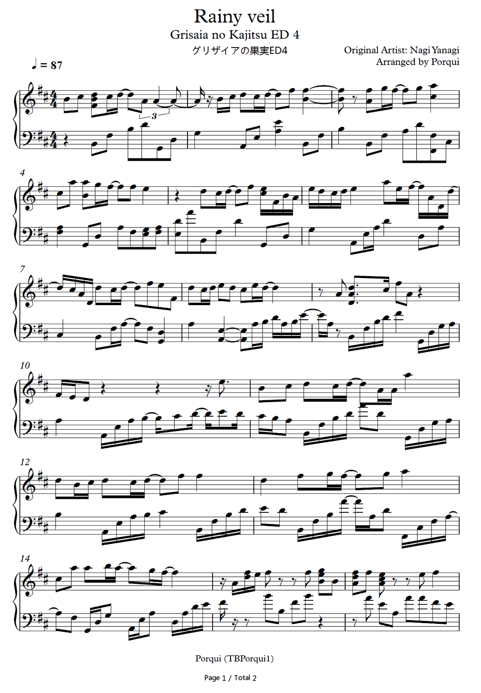 Rainy_Veil钢琴谱_やなぎなぎ