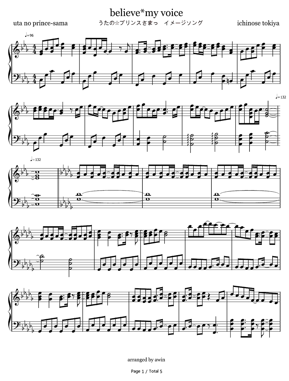 BELIEVE_MY_VOICE钢琴谱_一之濑时也（宫野真守）