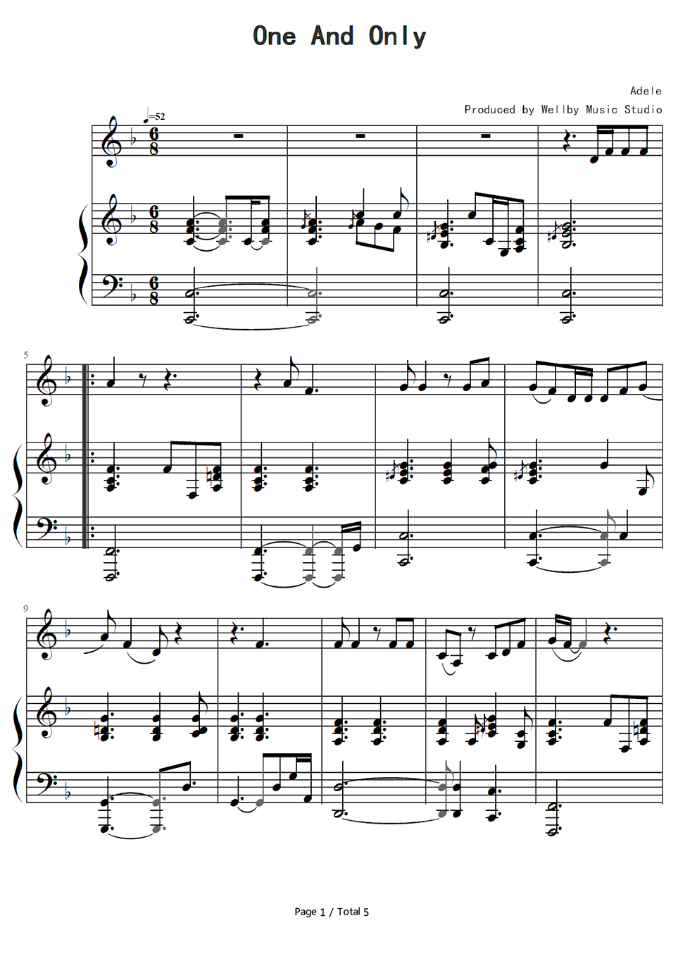 One_and_Only钢琴谱_Adele