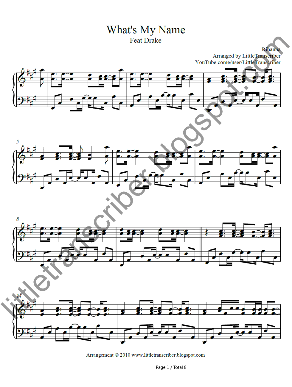 Whats_My_Name钢琴谱_Rihanna_ft._Drake