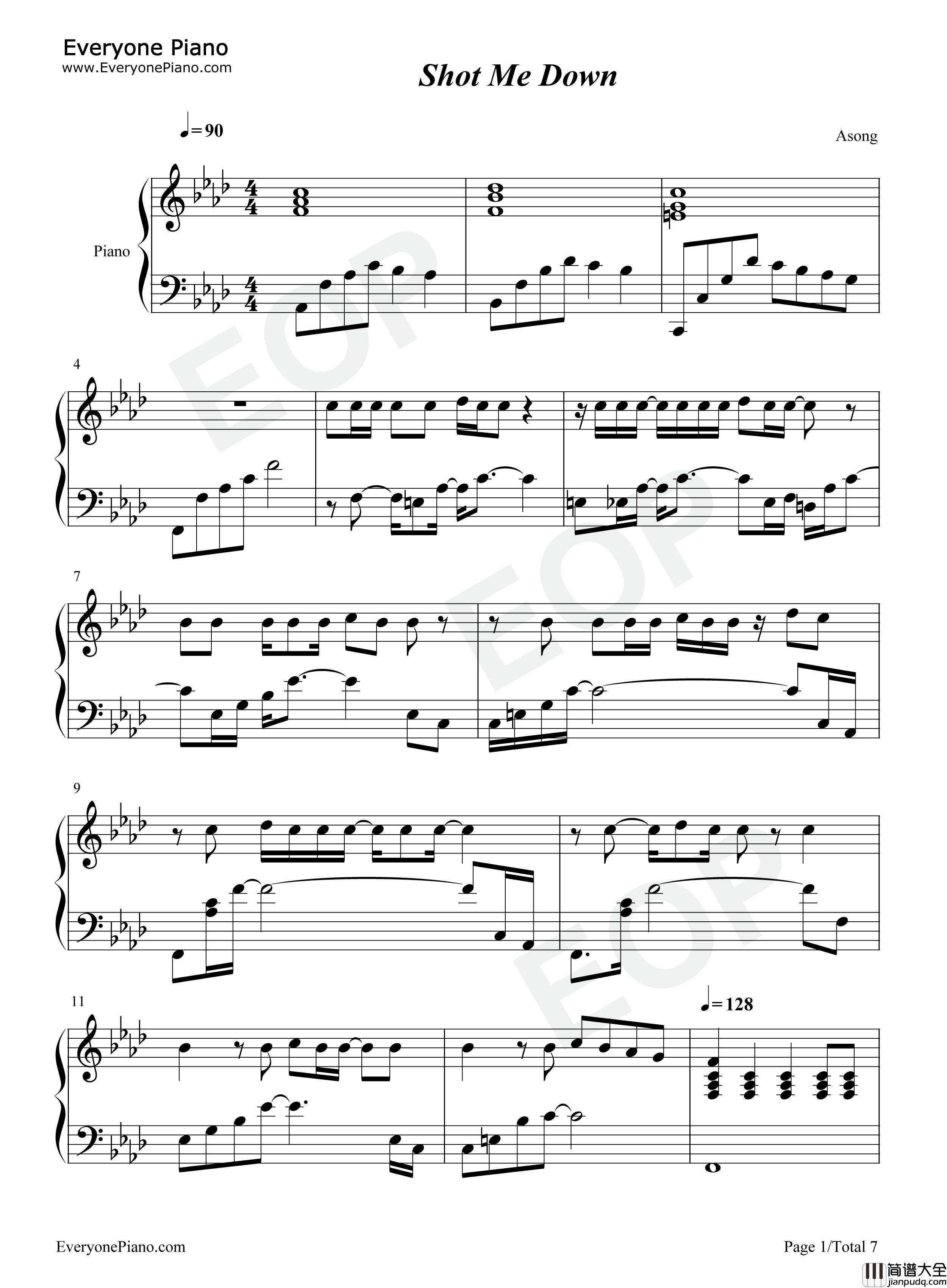 Shot_Me_Down钢琴谱_David_Guetta_&_Skylar_Grey