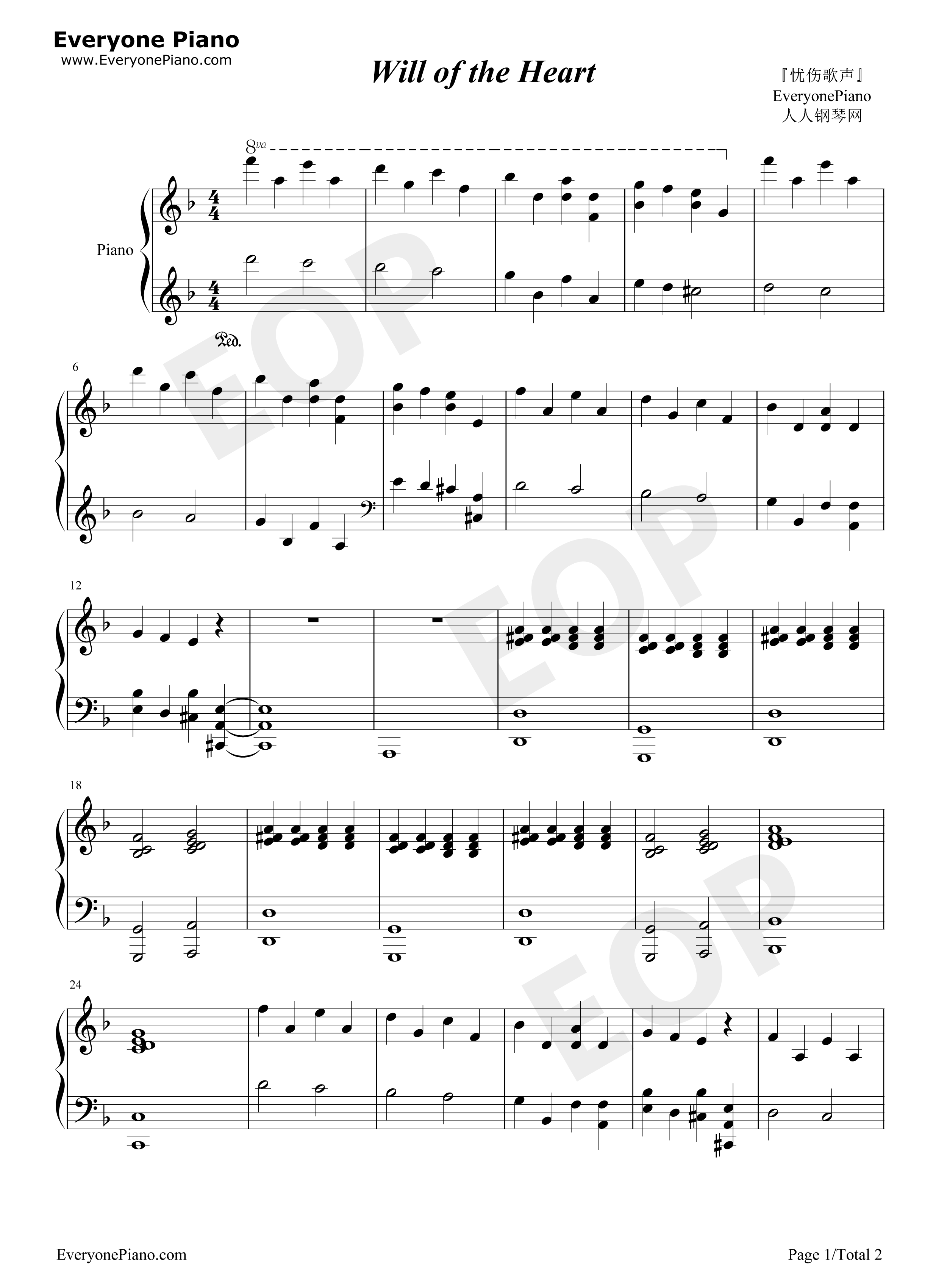 will_of_the_heart钢琴谱_鹭巢诗郎