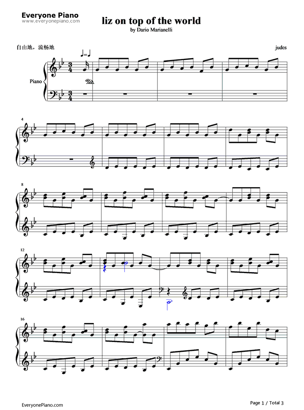 Liz_on_Top_of_the_World钢琴谱_Dario_Marianelli