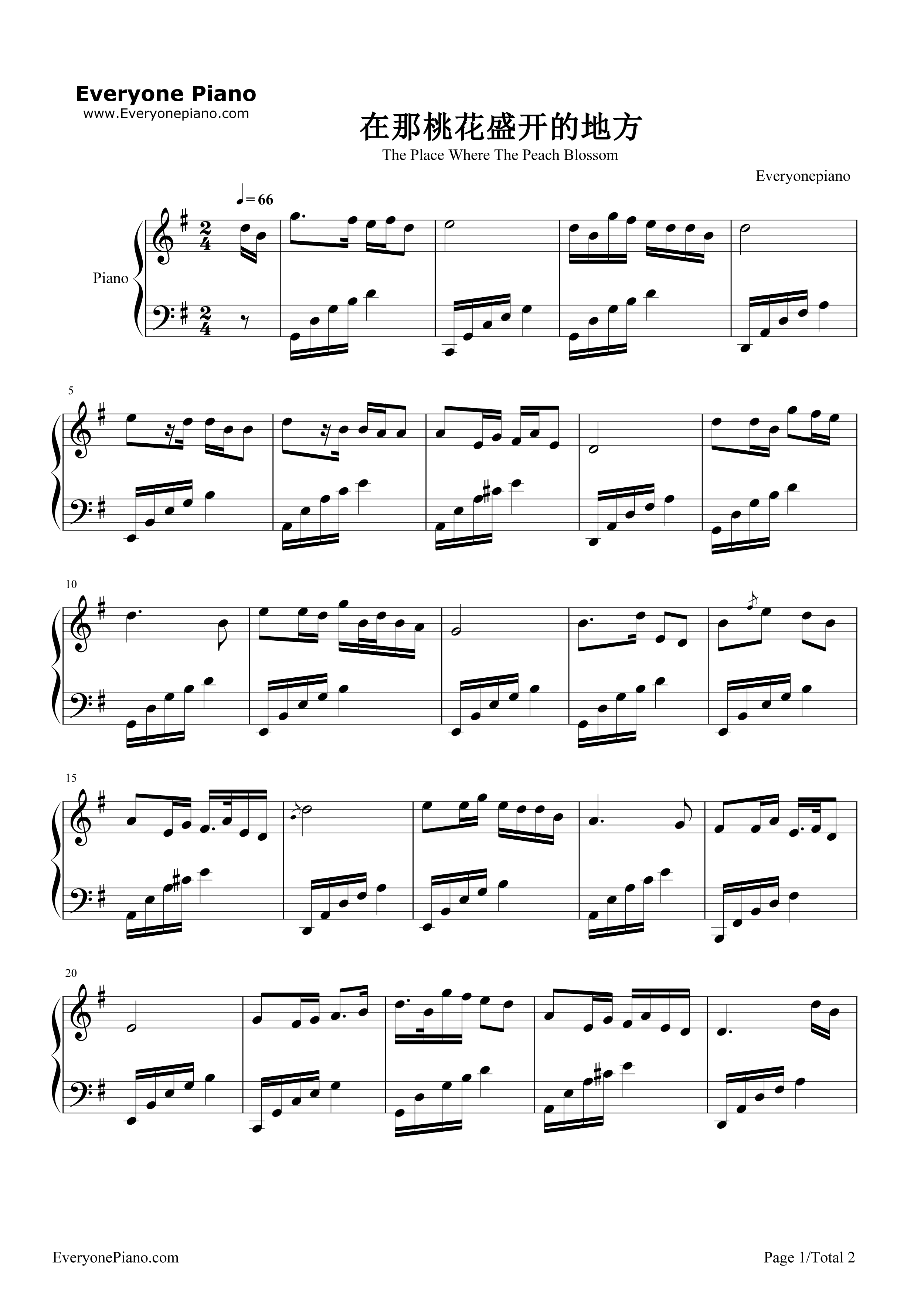 在那桃花盛开的地方钢琴谱_铁源