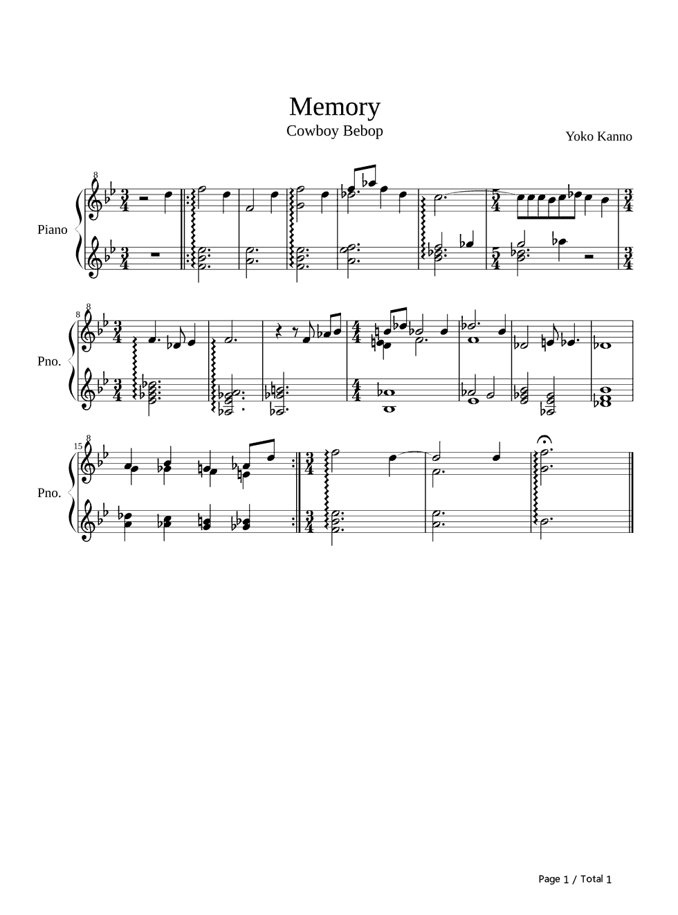 Memory钢琴谱_菅野洋子