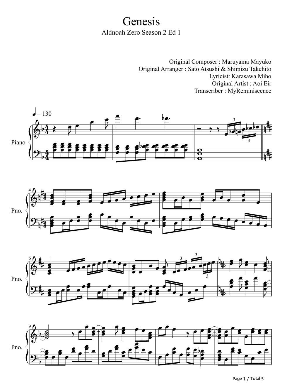 Genesis钢琴谱_蓝井艾露