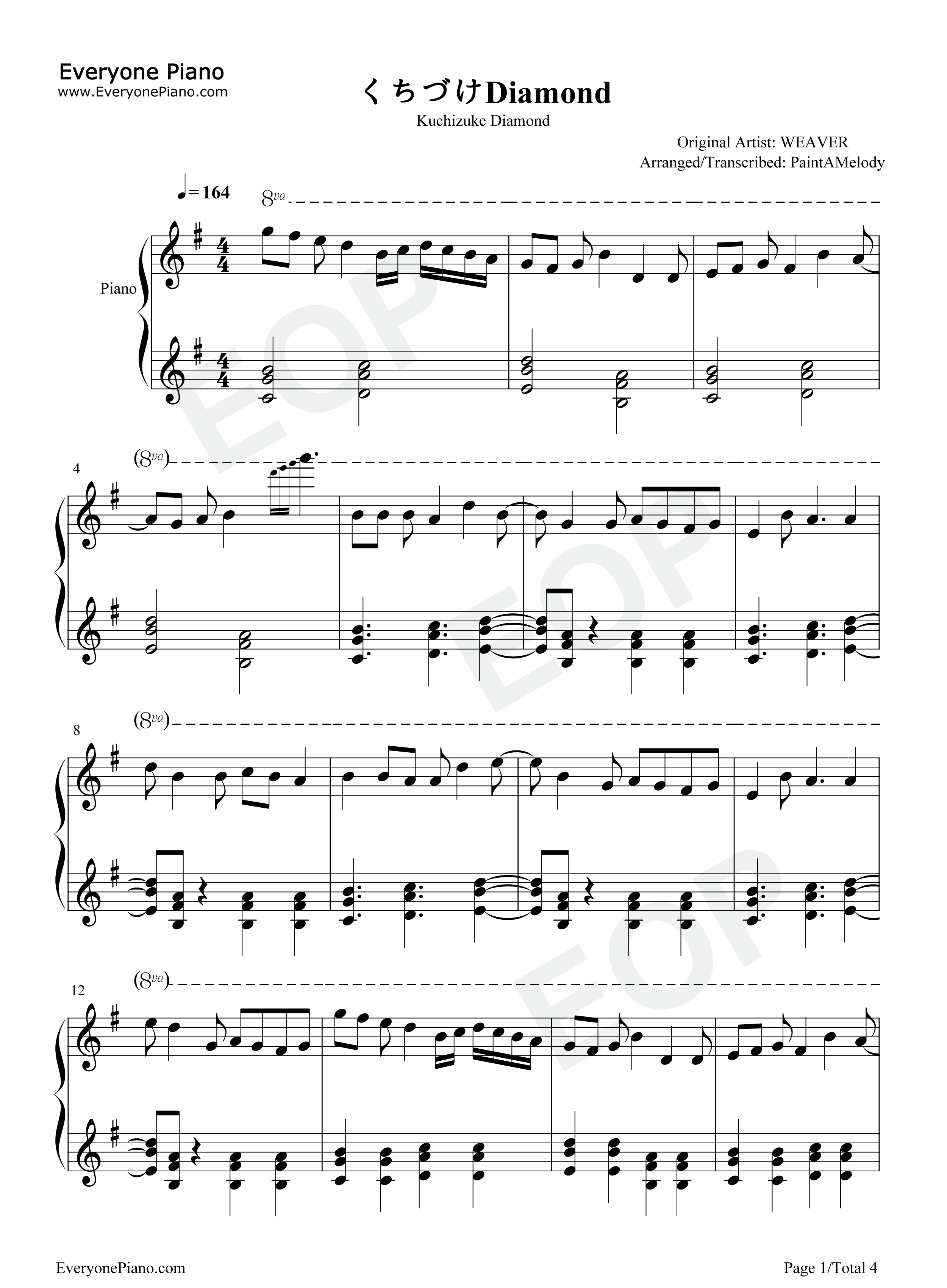 くちづけDiamond钢琴谱_WEAVER