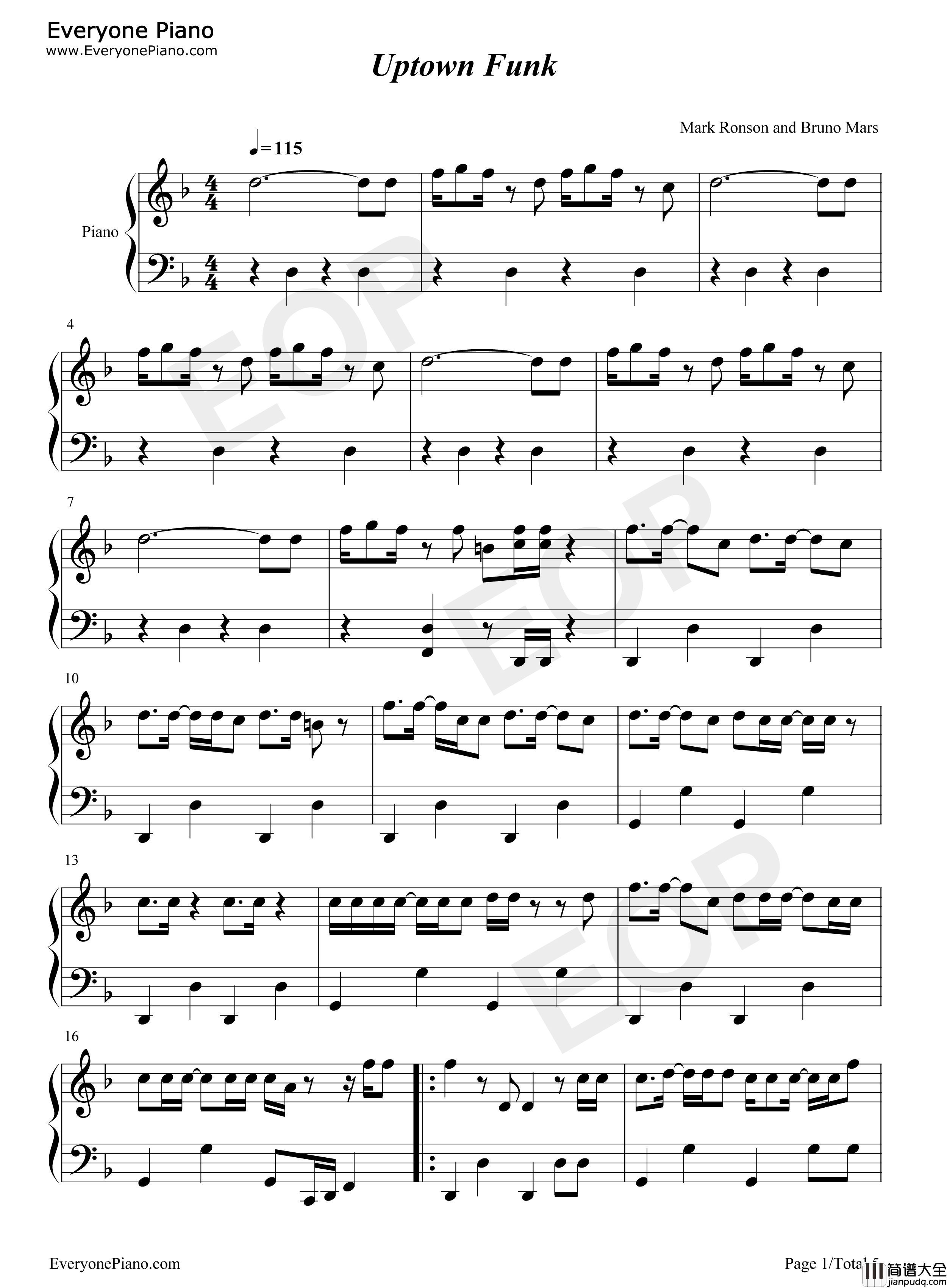 Uptown_Funk钢琴谱_Mark_Ronson_&_Bruno_Mars