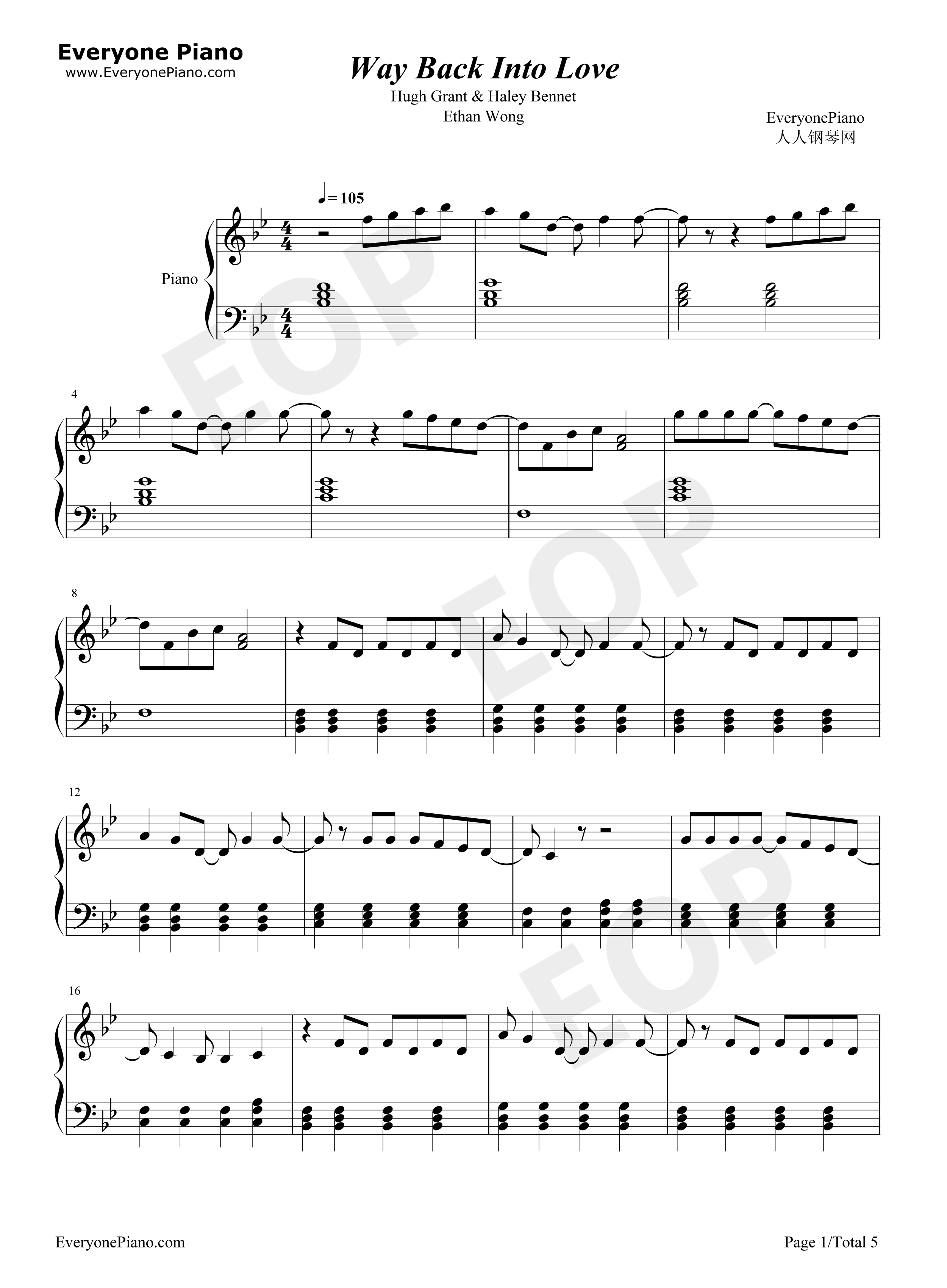Way_Back_Into_Love钢琴谱_Haley_Bennett__Hugh_Grant