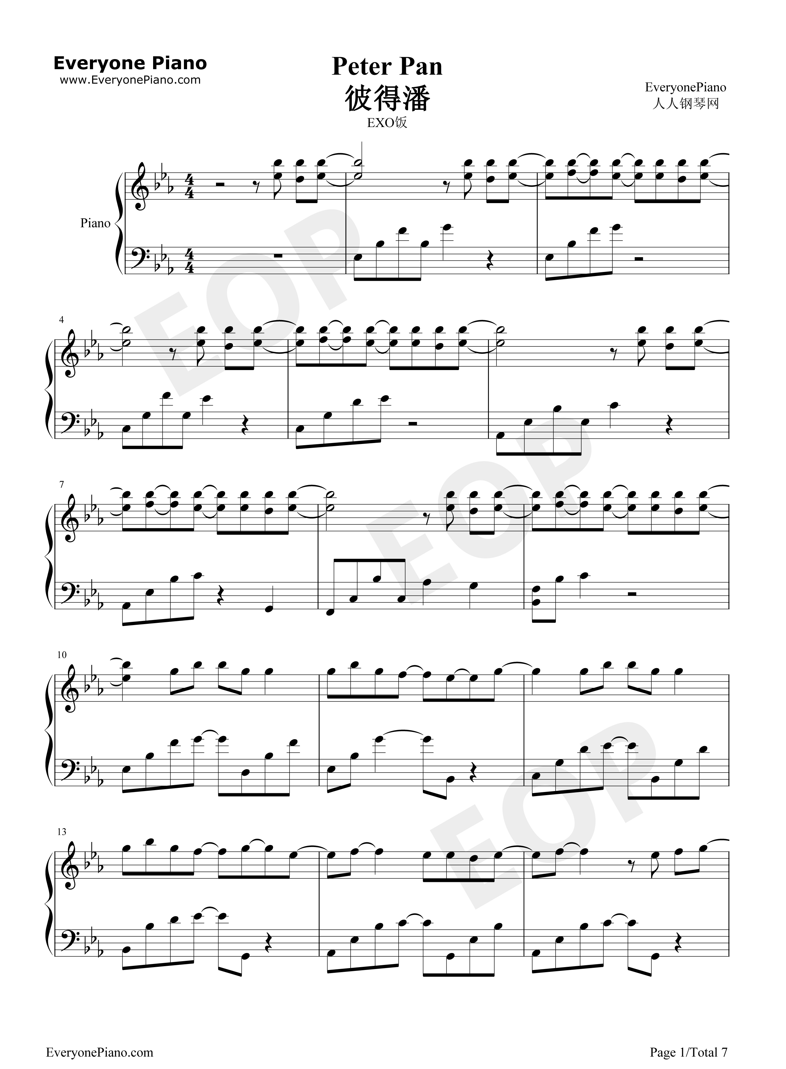 彼得潘钢琴谱_EXO