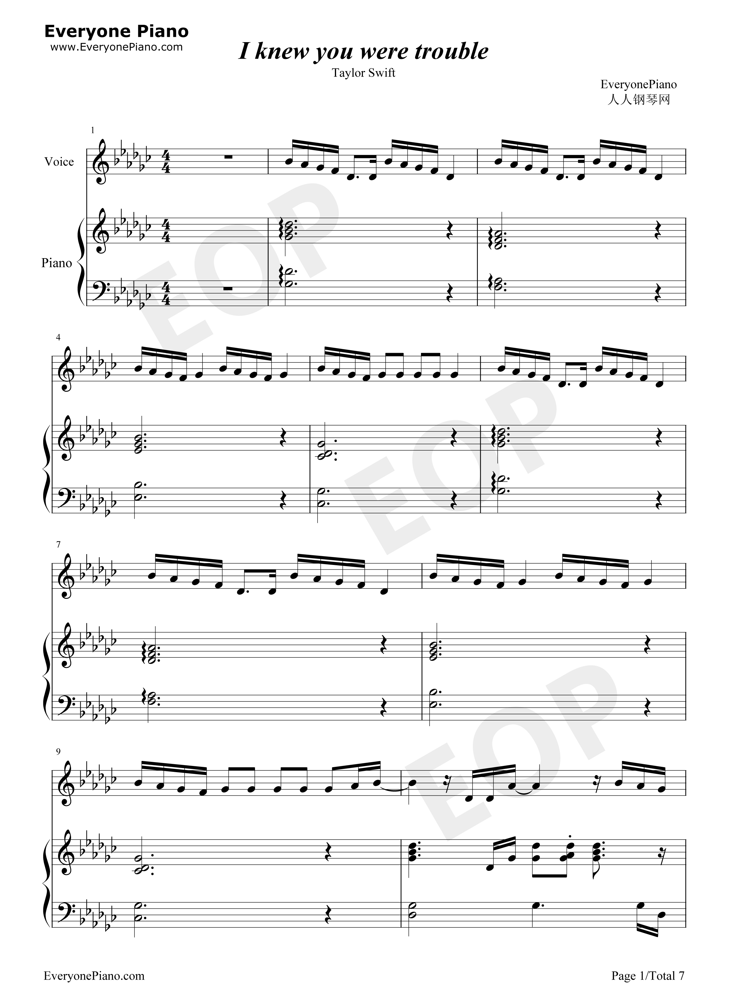 I_knew_you_were_trouble钢琴谱_taylor_swift__泰勒·斯威夫特