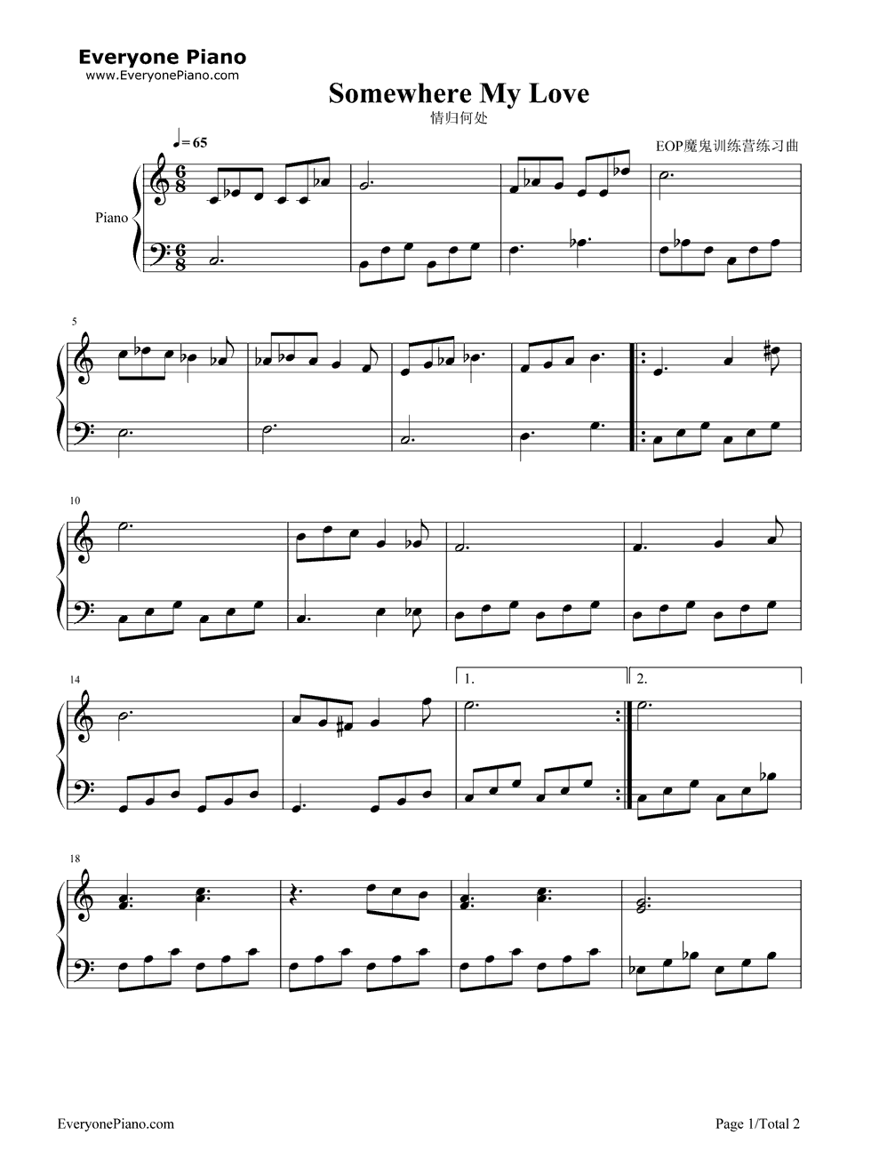 Somewhere_My_Love钢琴谱_Connie_Francis