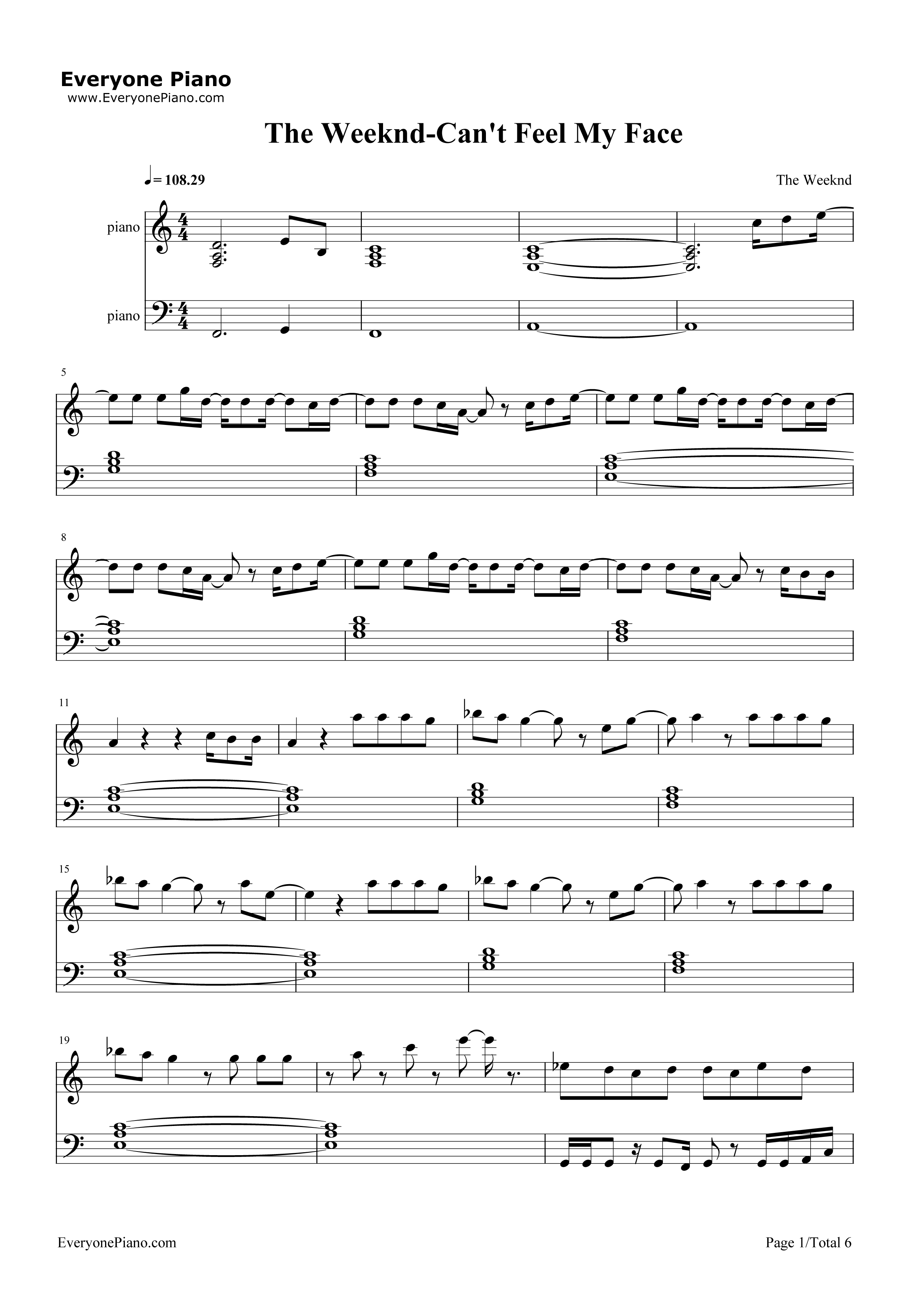 Can't_Feel_My_Face钢琴谱_The_Weeknd