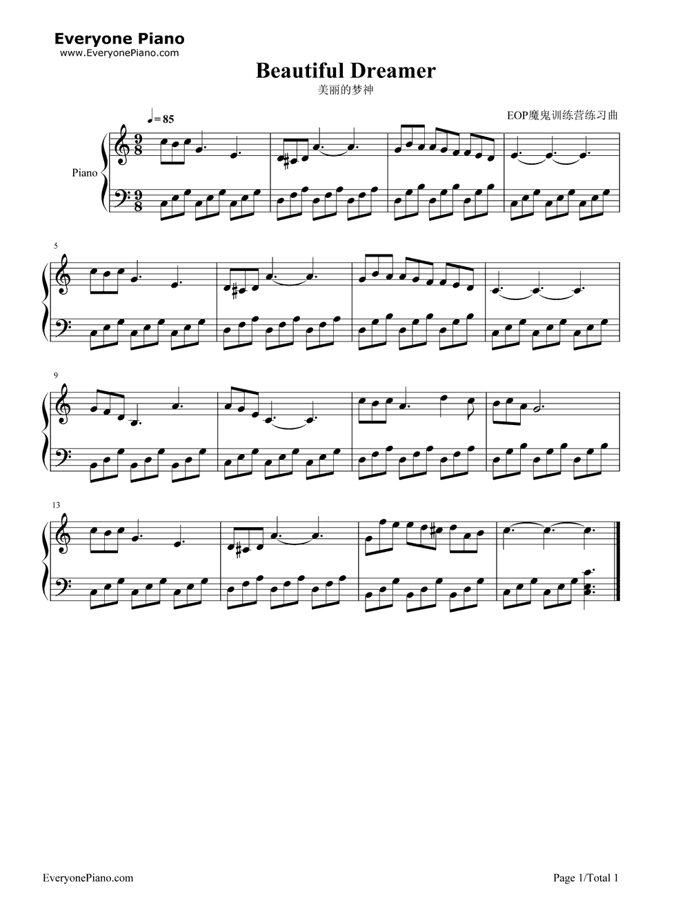 Beautiful_Dreamer钢琴谱_斯蒂芬•福斯特