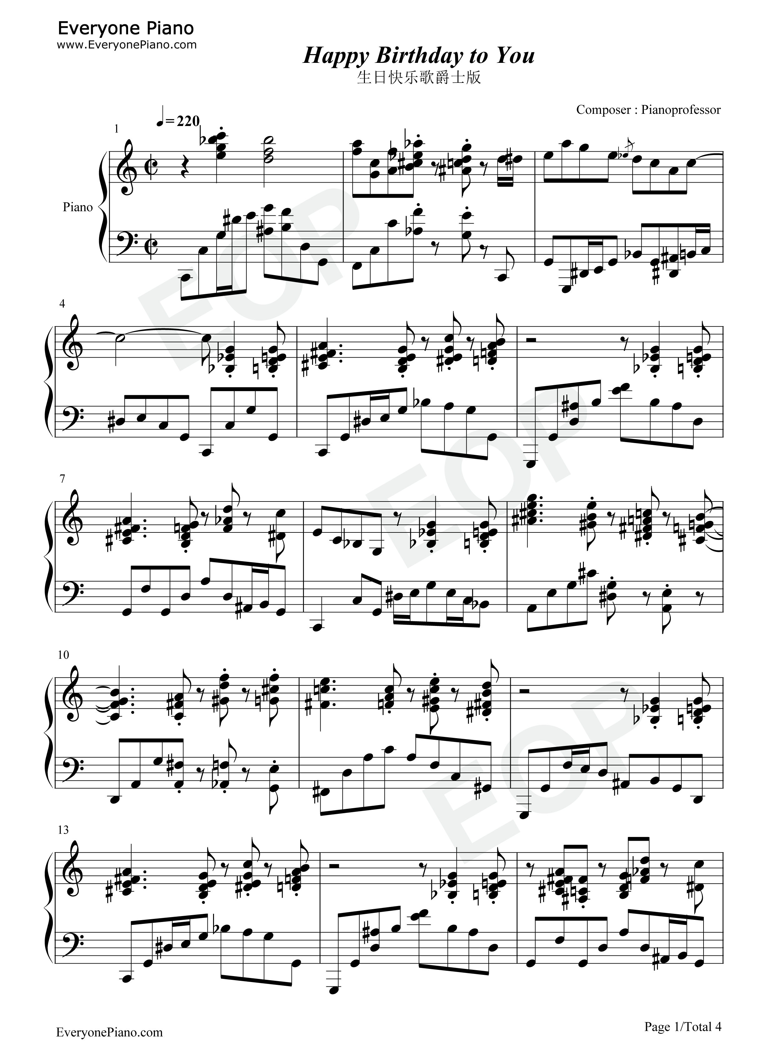 生日快乐歌钢琴谱_未知