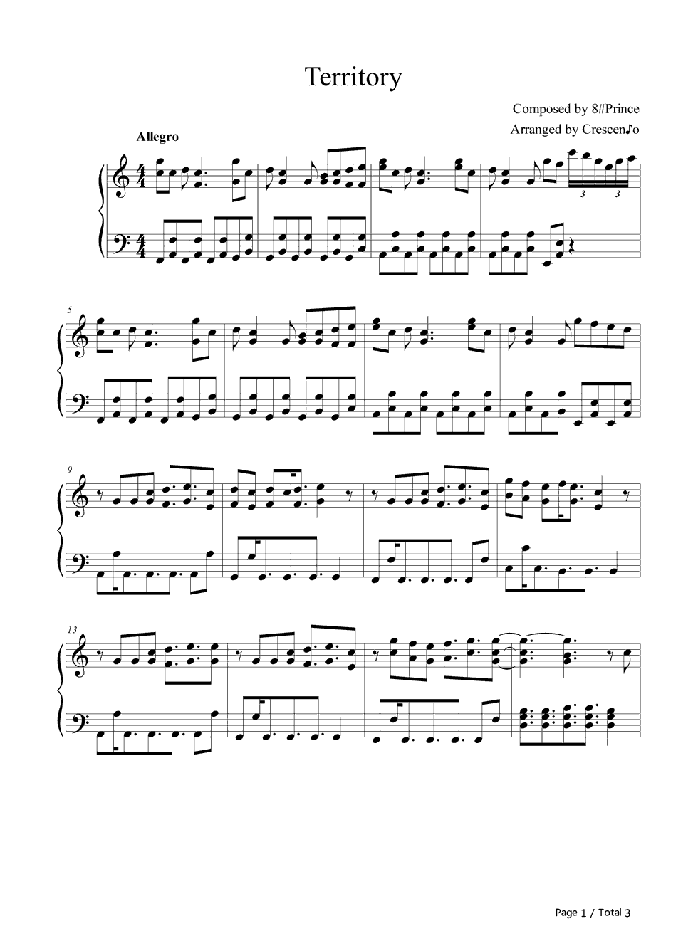 Territory钢琴谱_荒川美穂&生田善子&山根希美