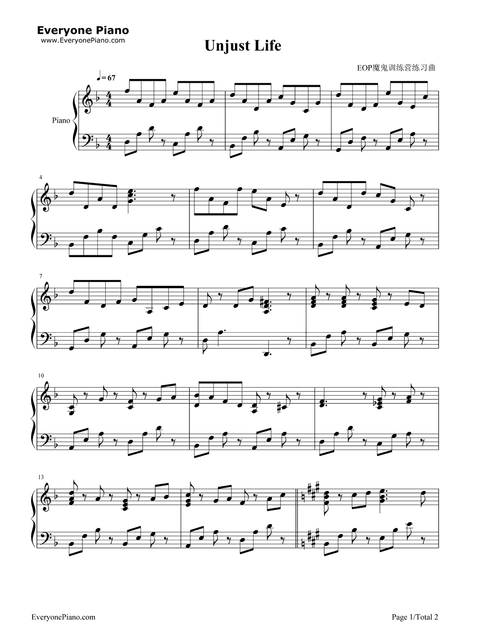 Unjust_Life钢琴谱_麻枝准