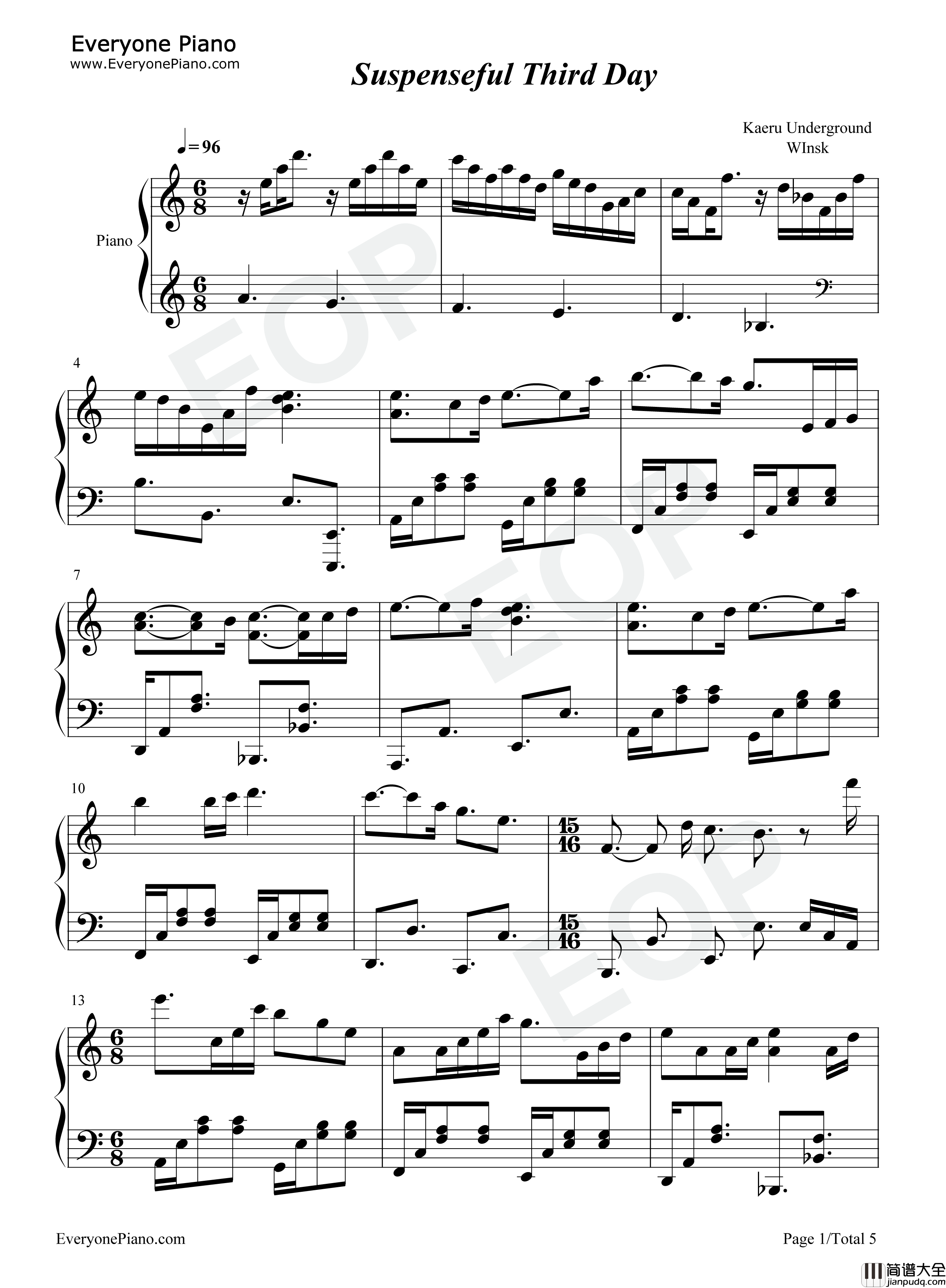 Suspenseful_Third_Day钢琴谱_Kaeru_Underground