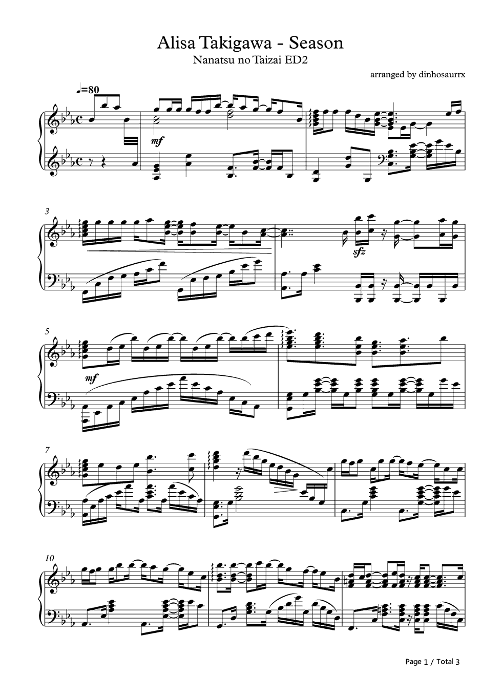 Season钢琴谱_泷川ありさ
