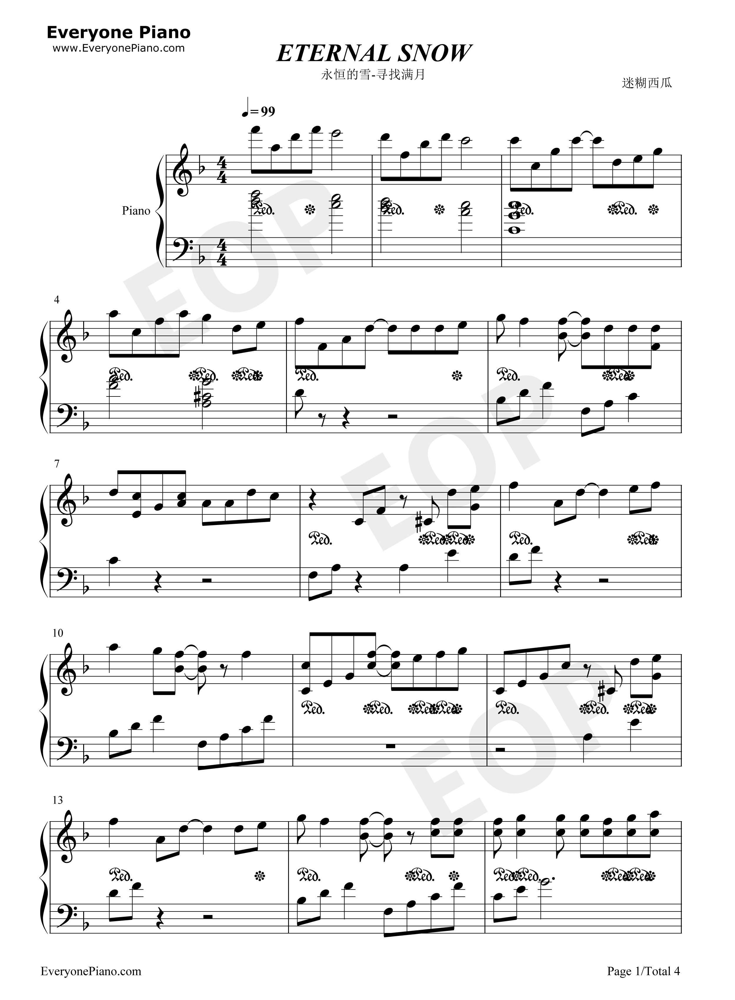 永恒的雪钢琴谱_Changin’My_Life