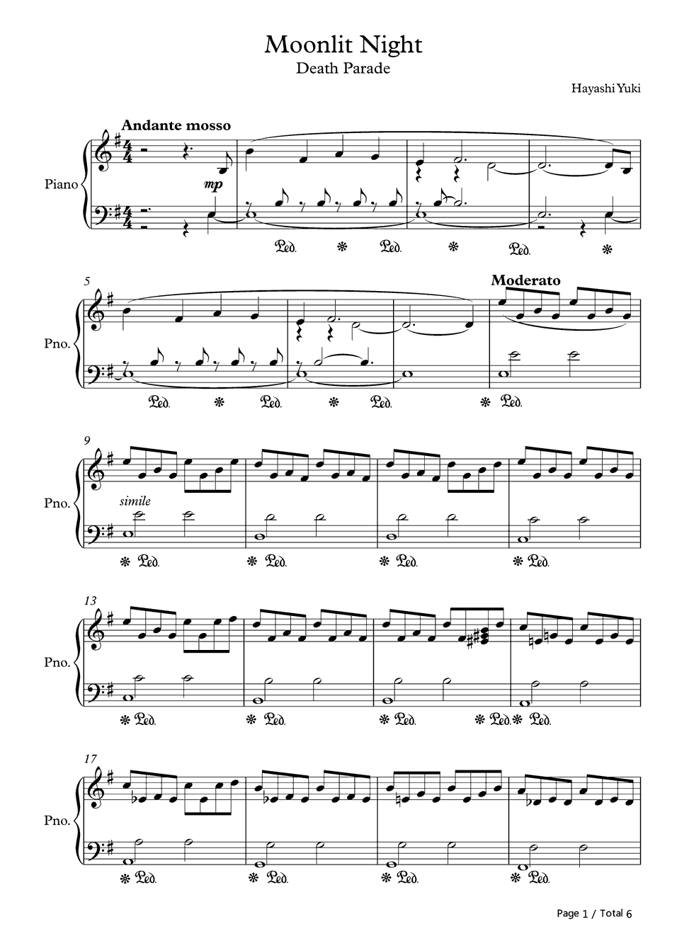 Moonlit_Night钢琴谱_林ゆうき