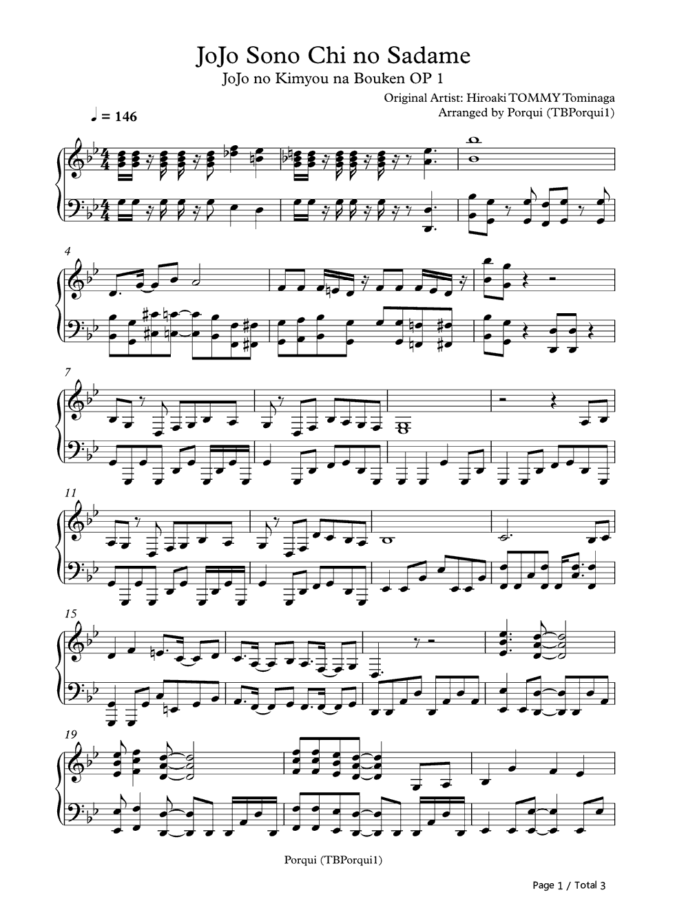 ジョジョ～その血の运命～钢琴谱_富永TOMMY弘明