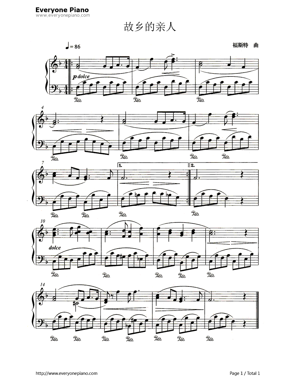 故乡的亲人（Old_Folks_at_Home）钢琴谱_福斯特