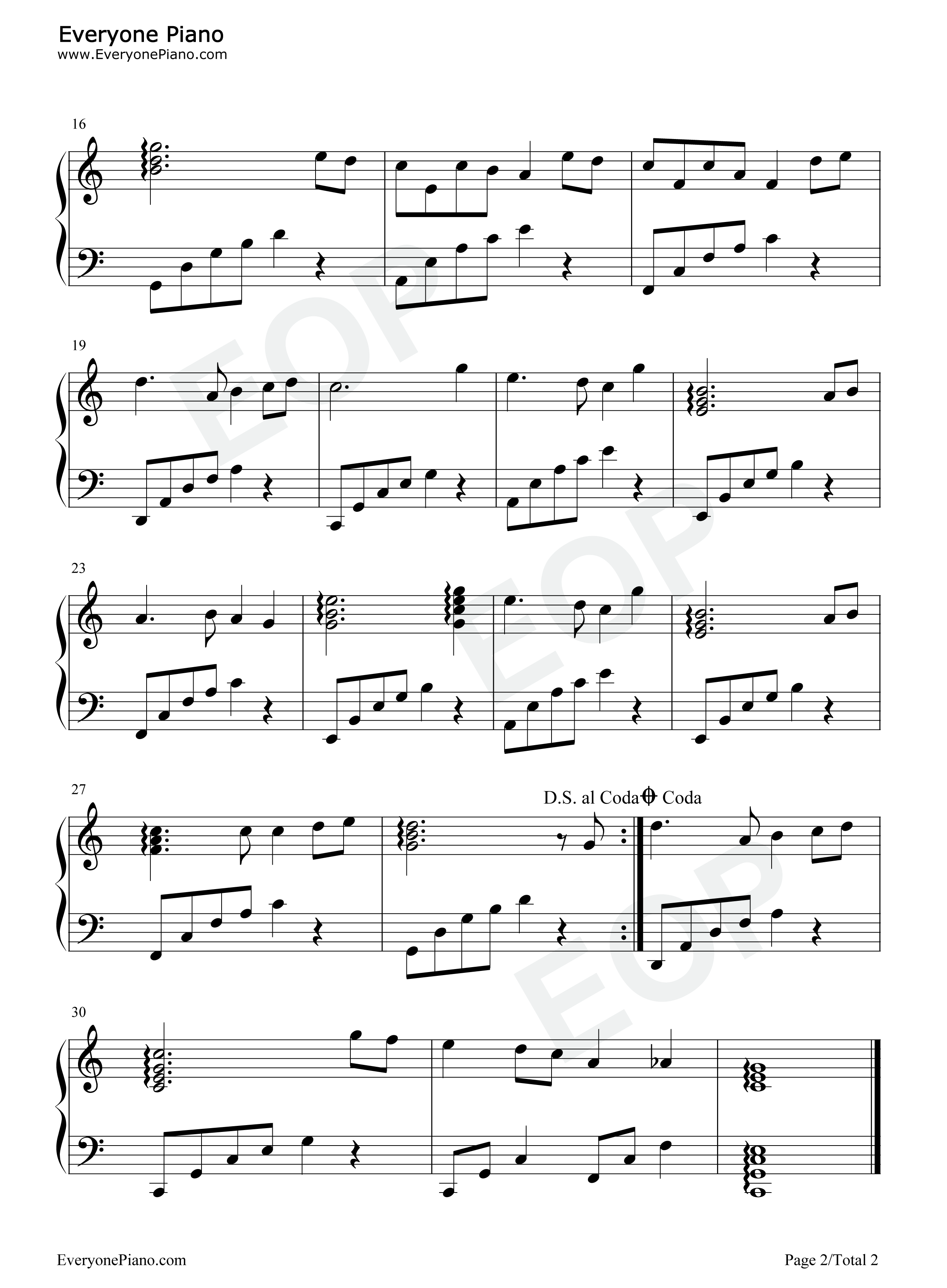 月亮代表我的心五线谱、简谱对应版钢琴谱_邓丽君