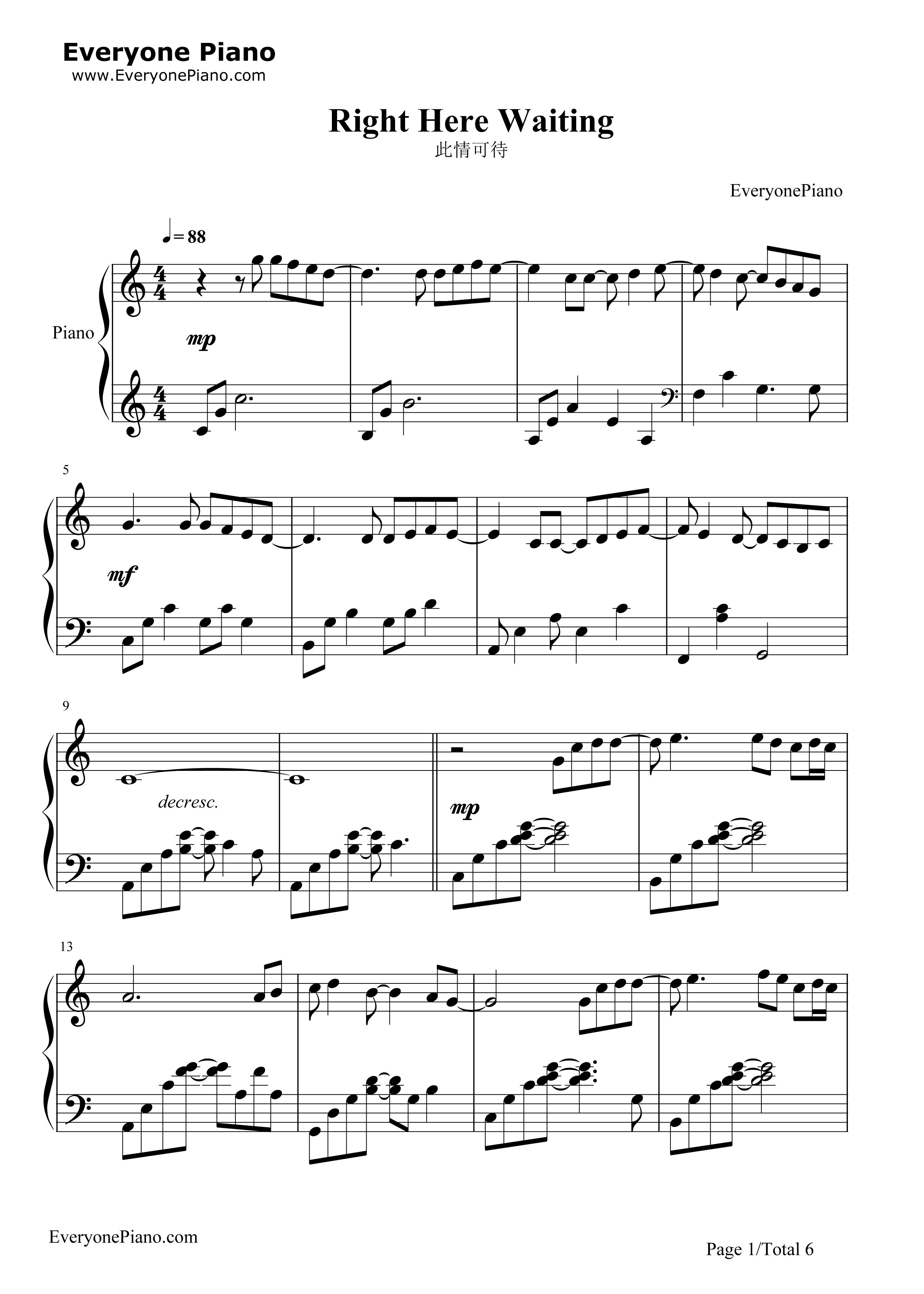 此情可待钢琴谱_Richard_Marx