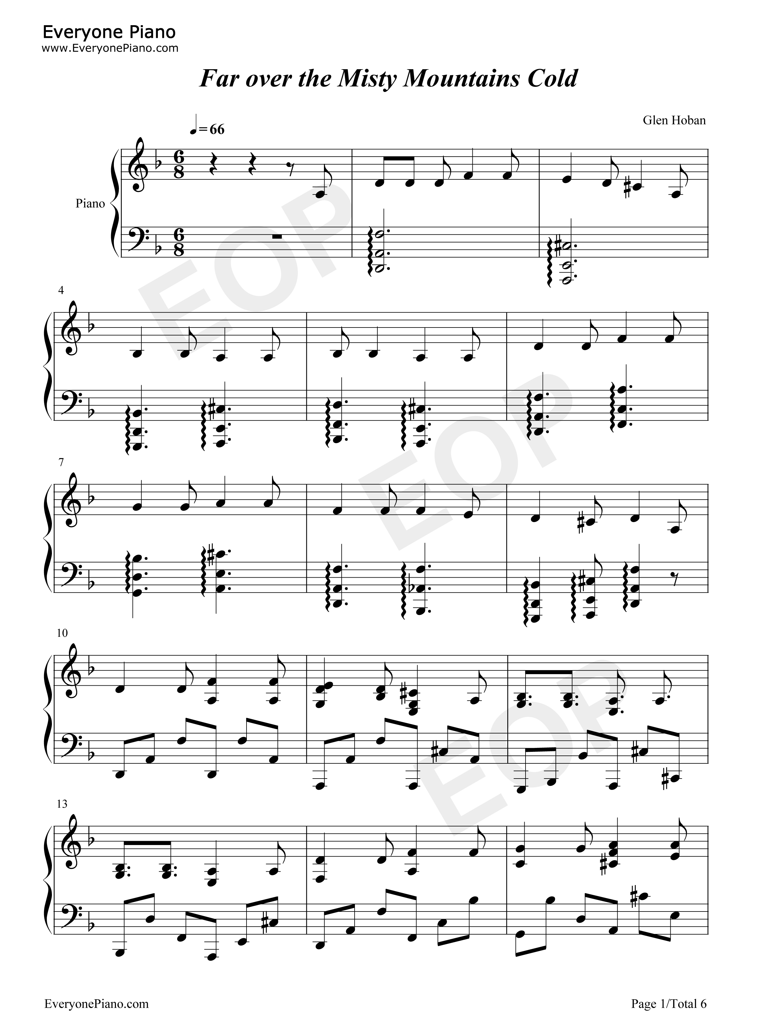 Far_over_the_Misty_Mountains_Cold钢琴谱_Tolkien