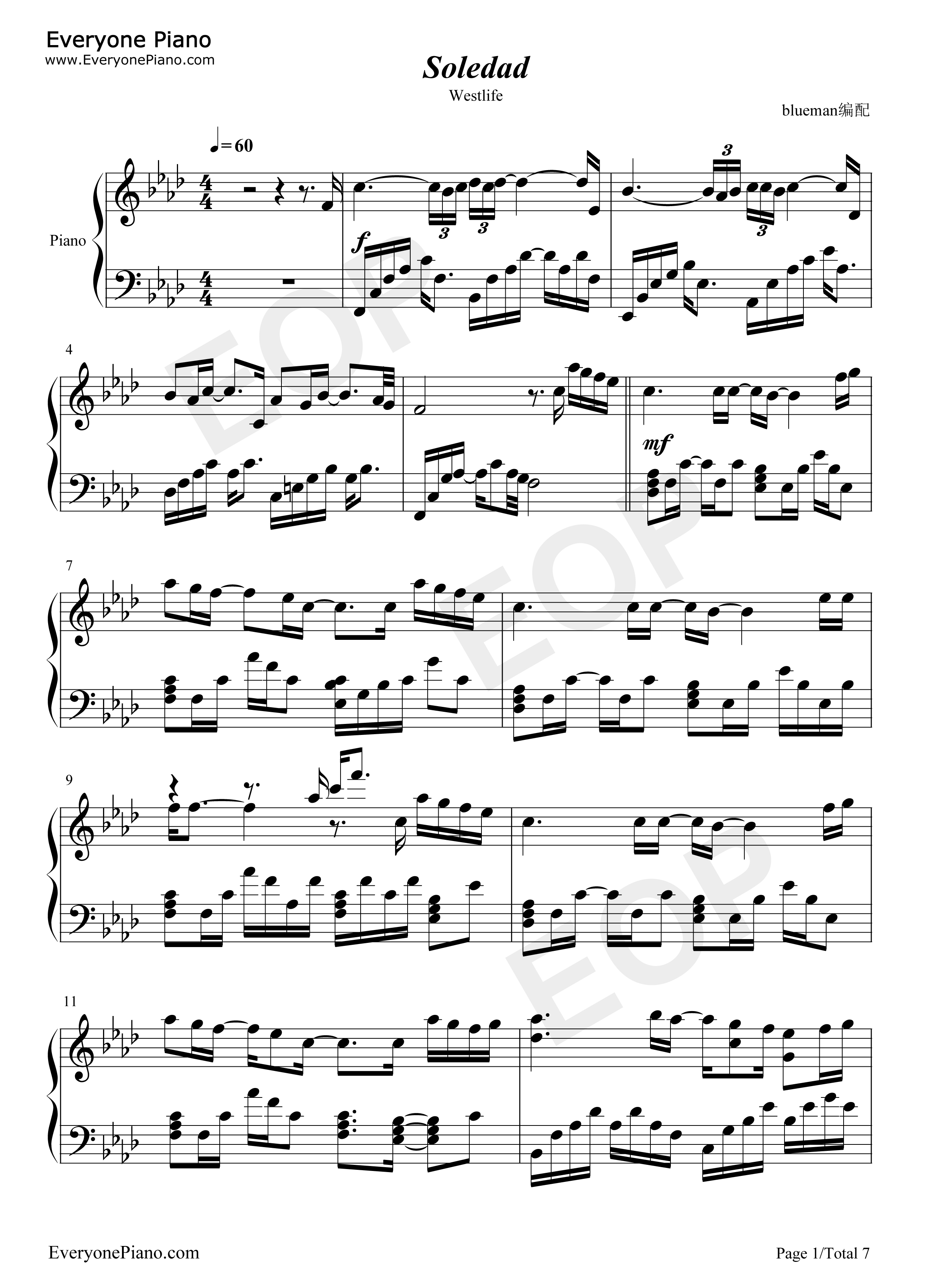 Soledad钢琴谱_西城男孩