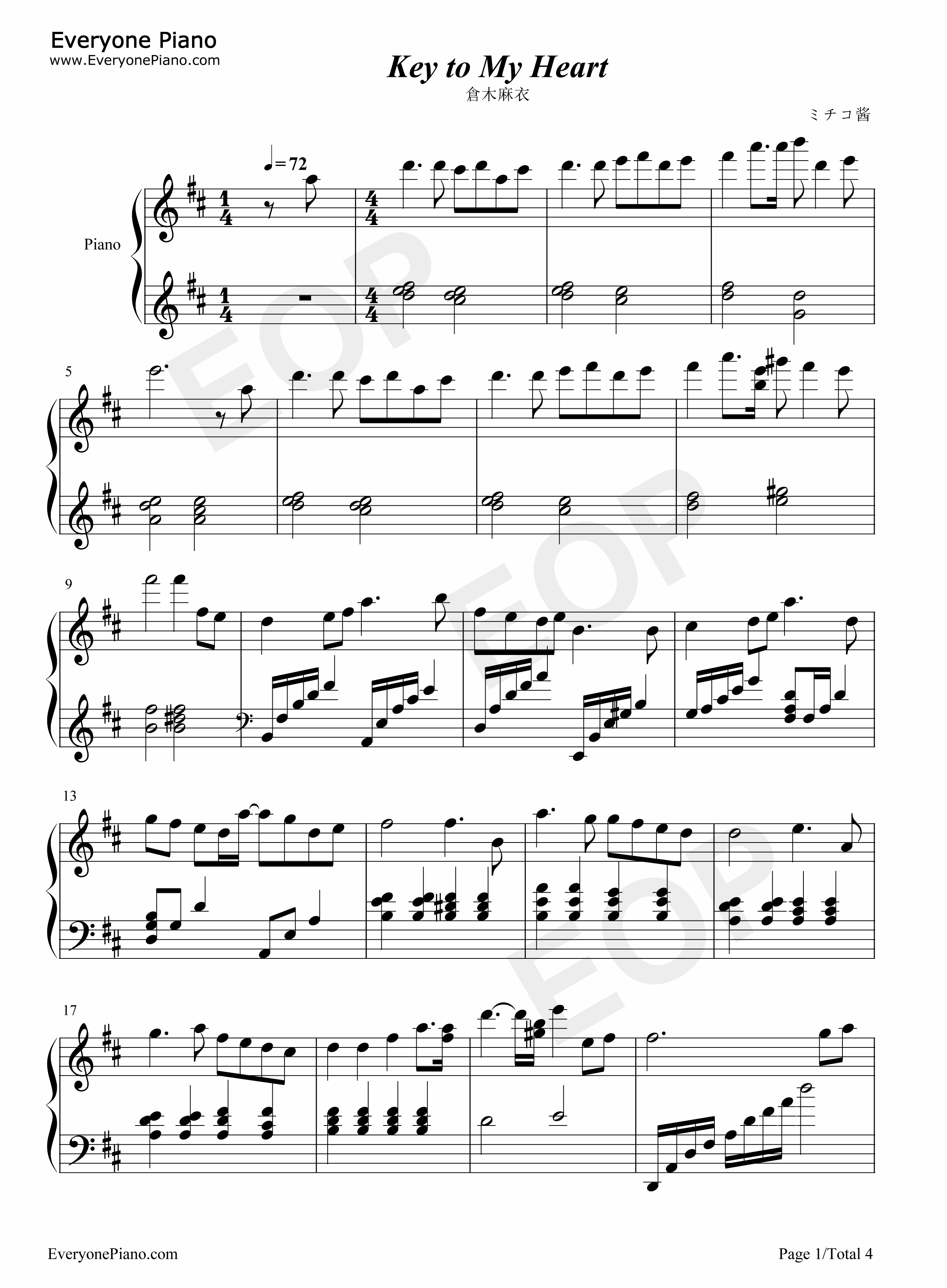 Key_to_My_Heart钢琴谱_倉木麻衣