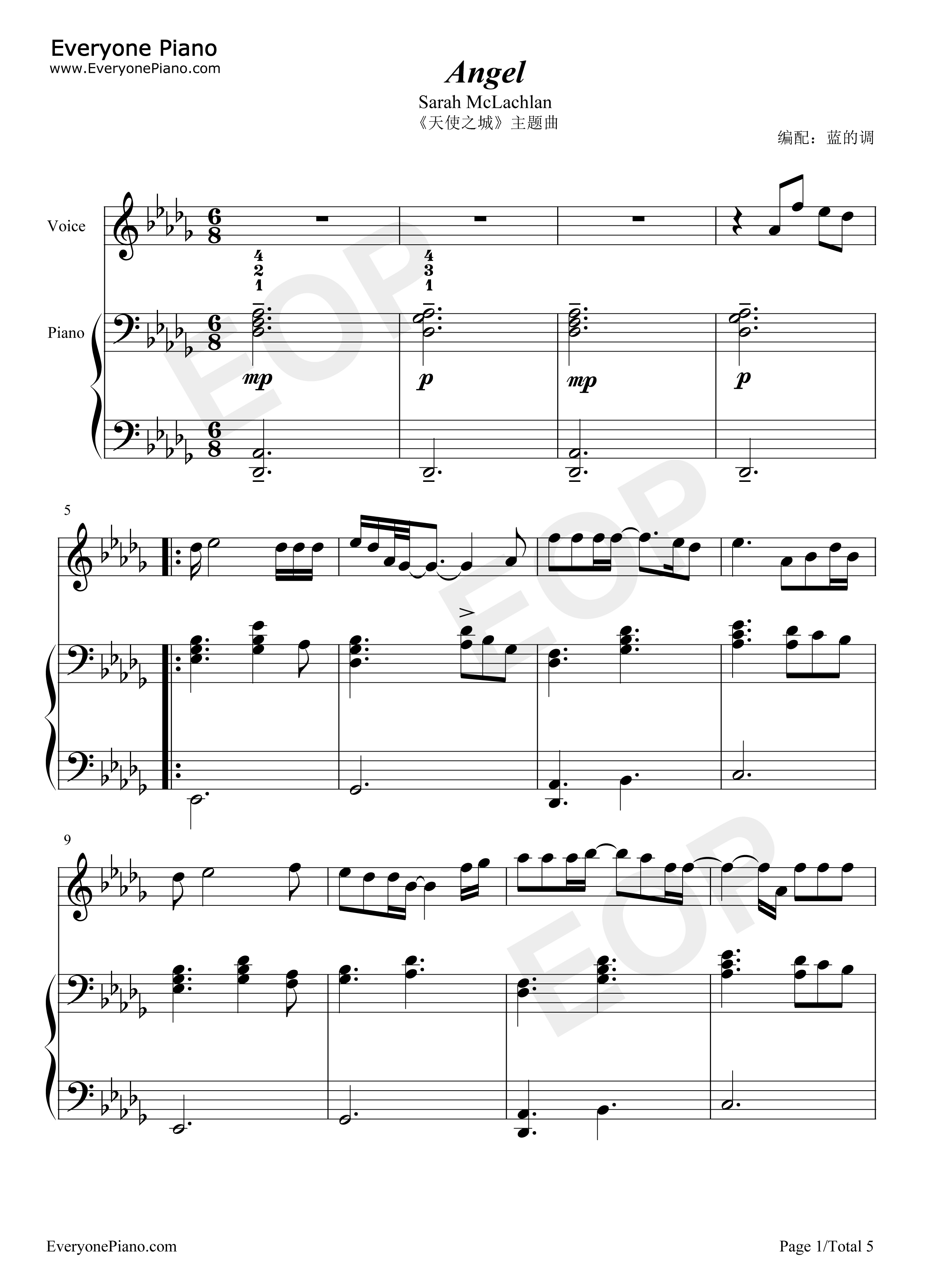 Angel钢琴谱_Sarah_Mclachlan