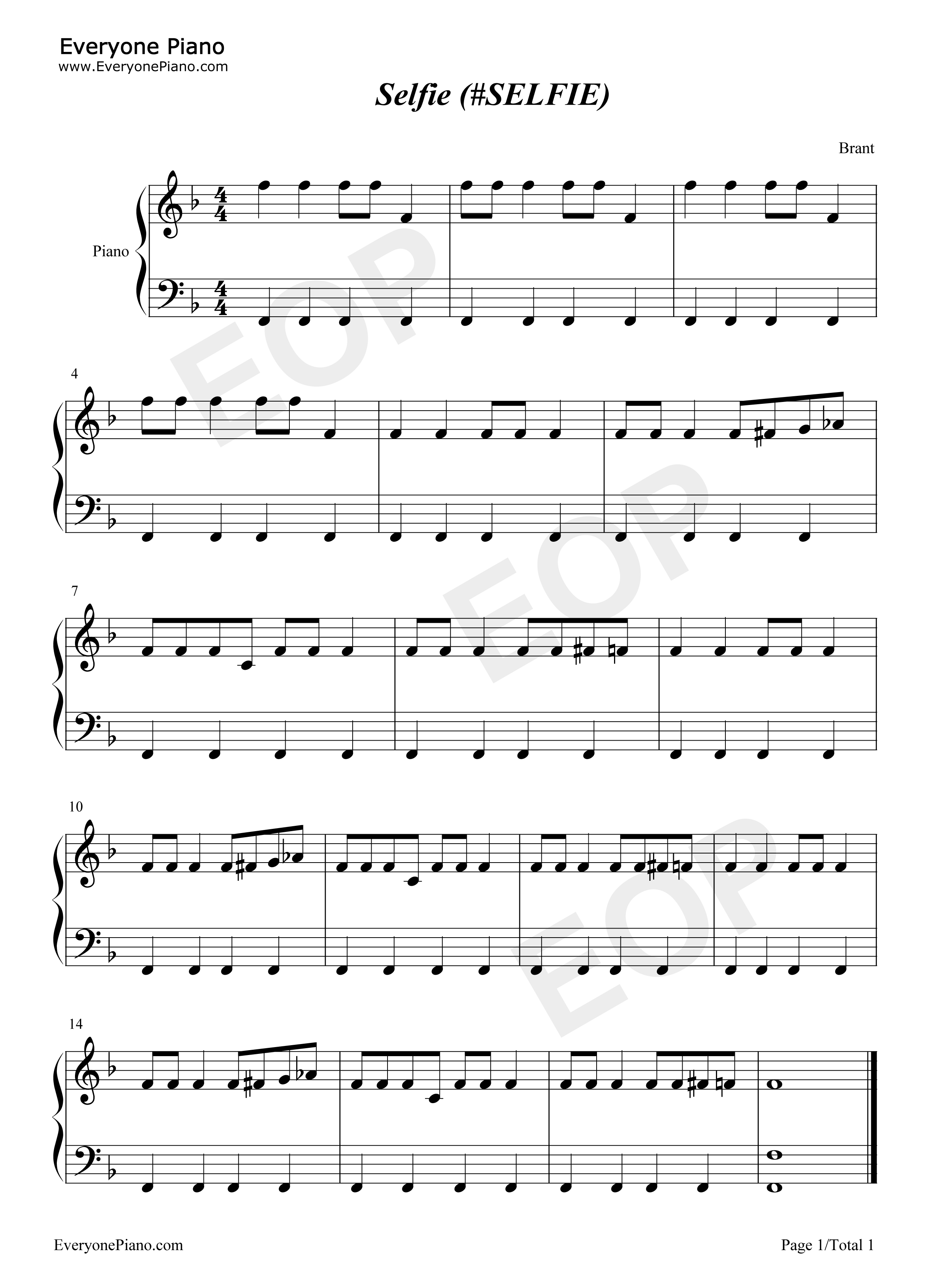 Selfie钢琴谱_The_Chainsmokers