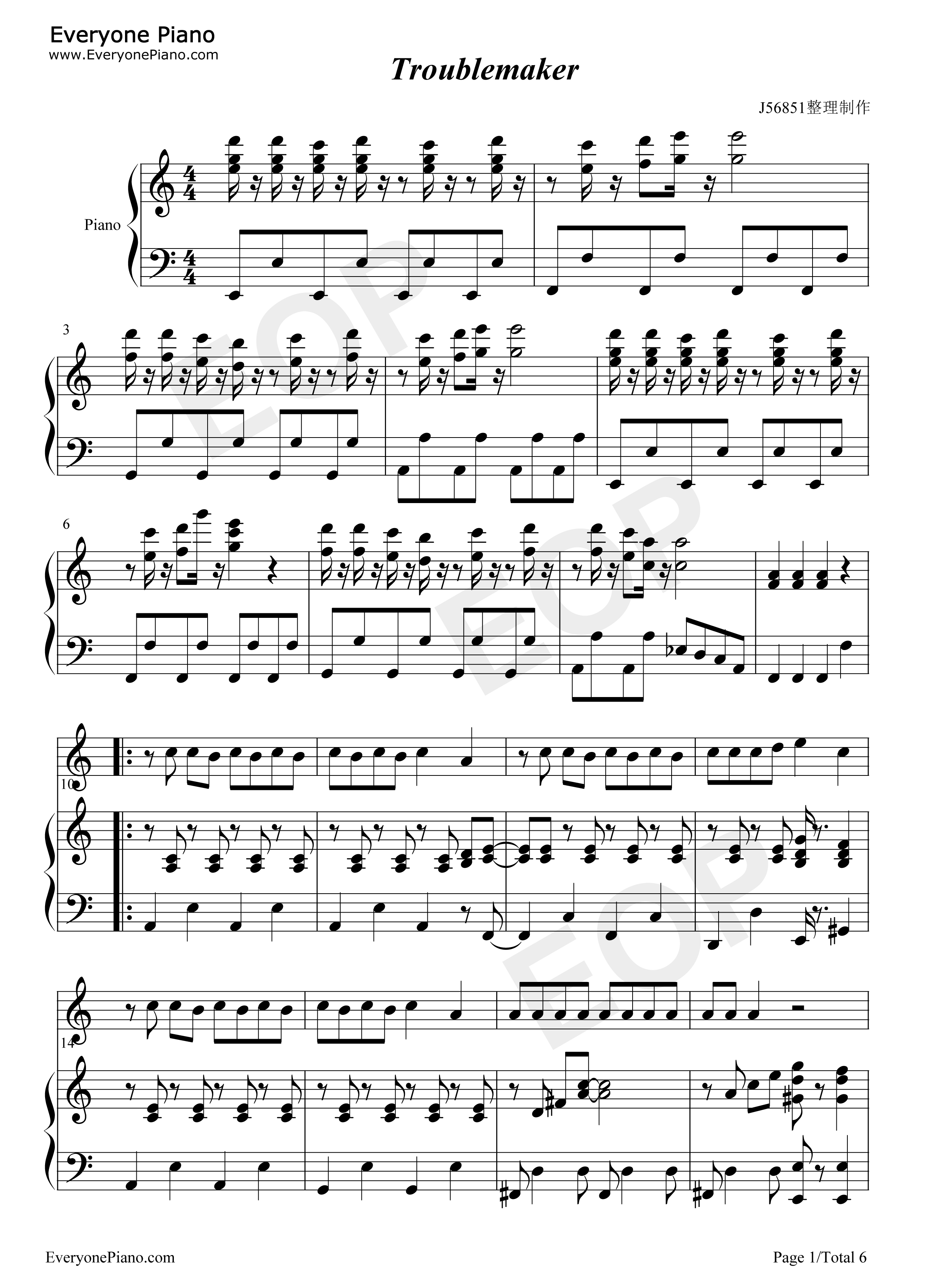 Troublemaker钢琴谱_岚