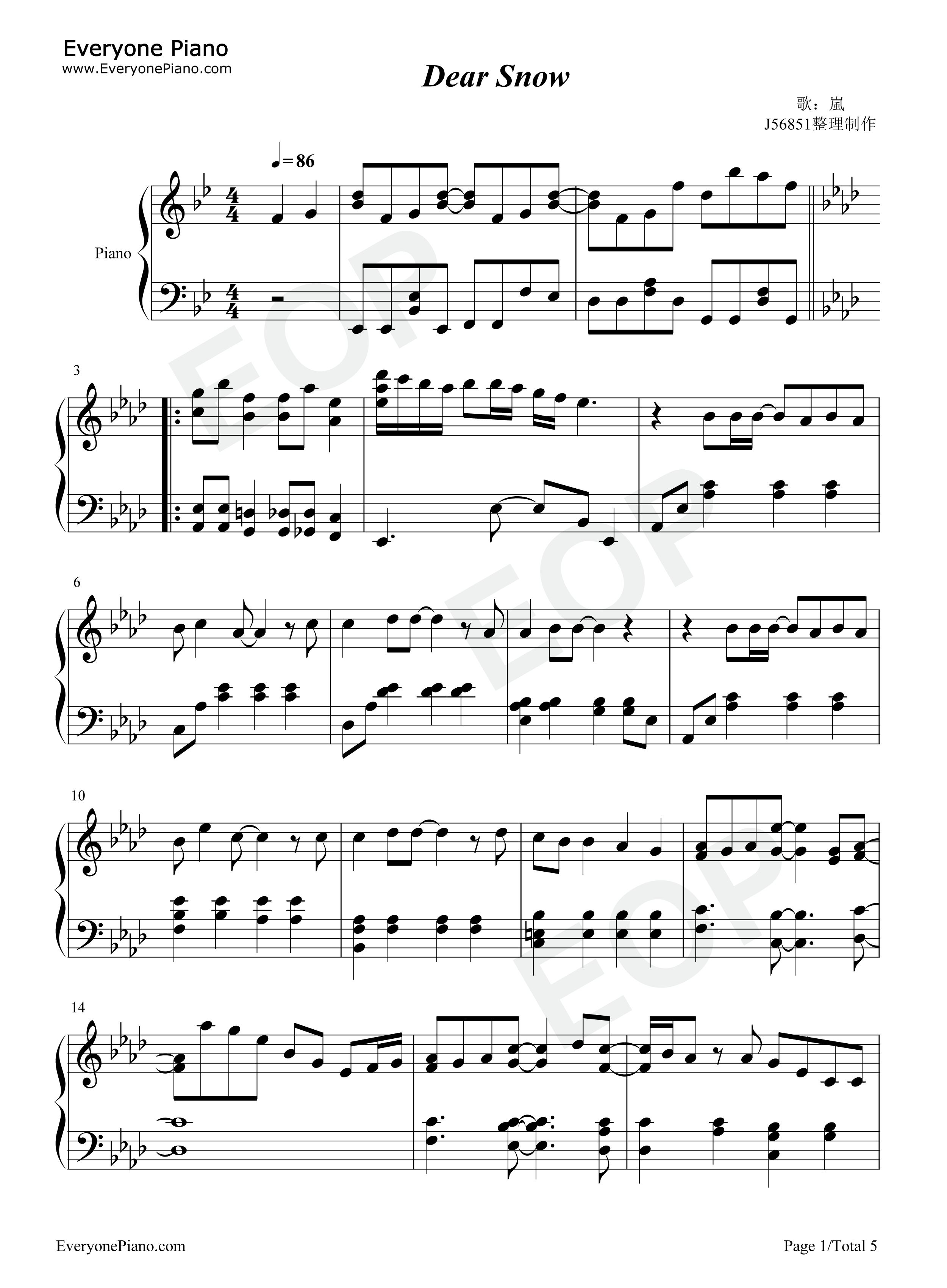 Dear_Snow钢琴谱_岚