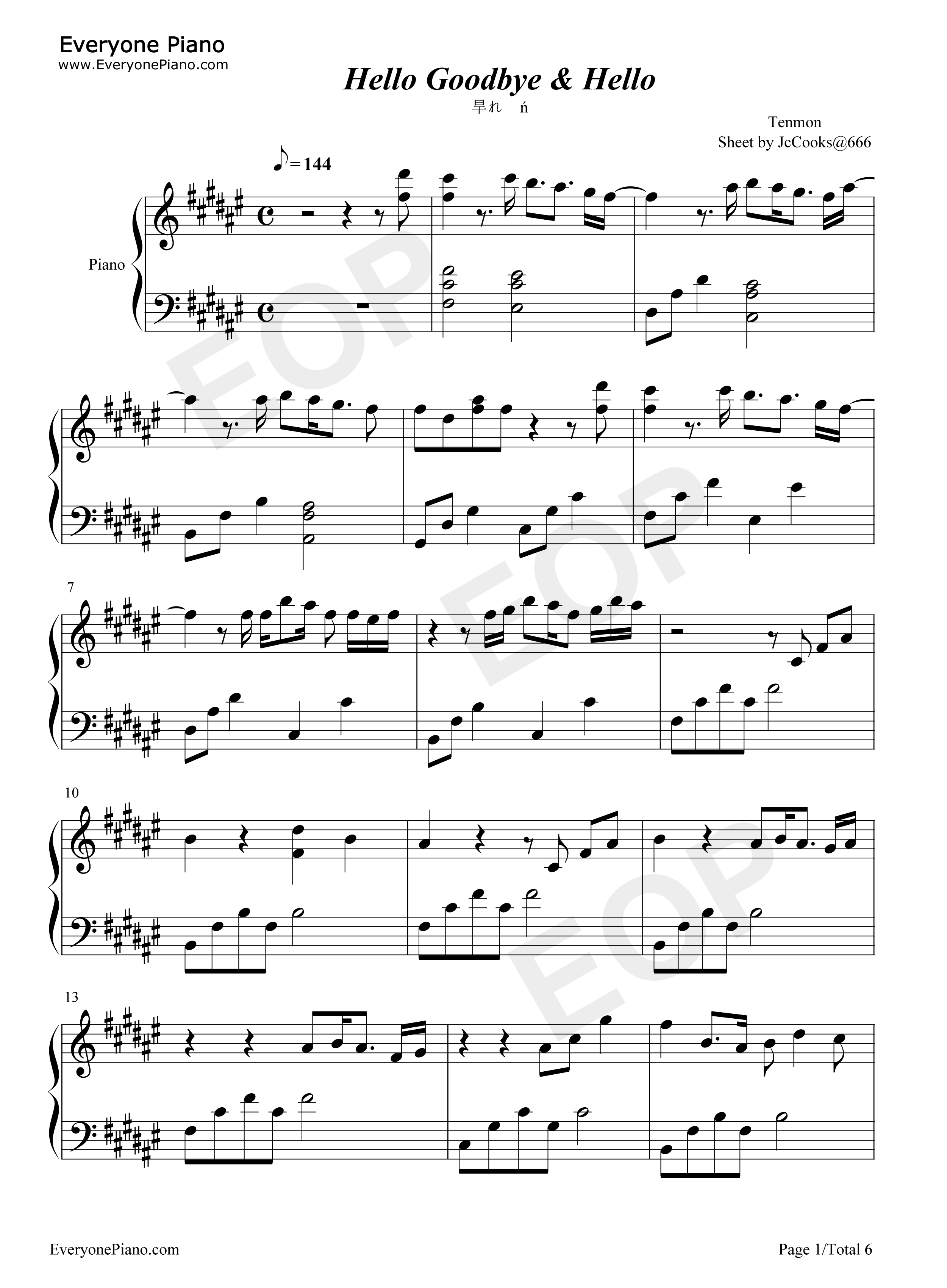 Hello_Goodbye&Hello钢琴谱_熊木杏里