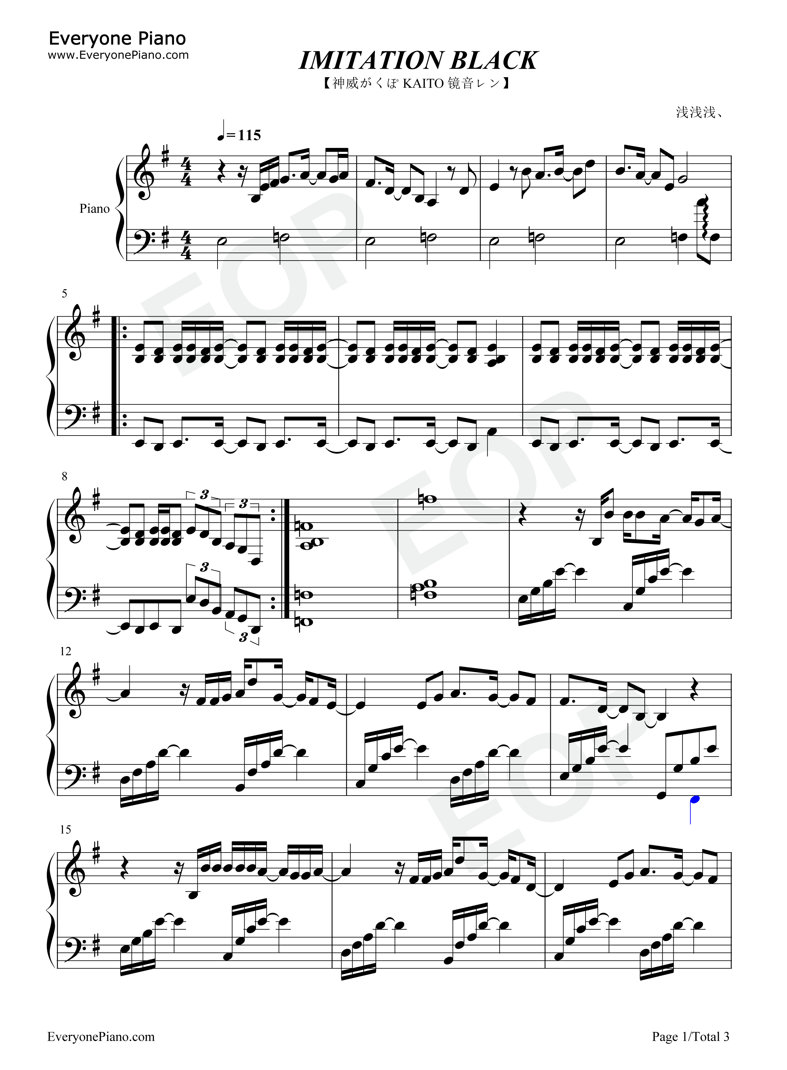 IMITATION_BLACK钢琴谱_VanaN'Ice（镜音レン_KAITO_神威がくぽ）