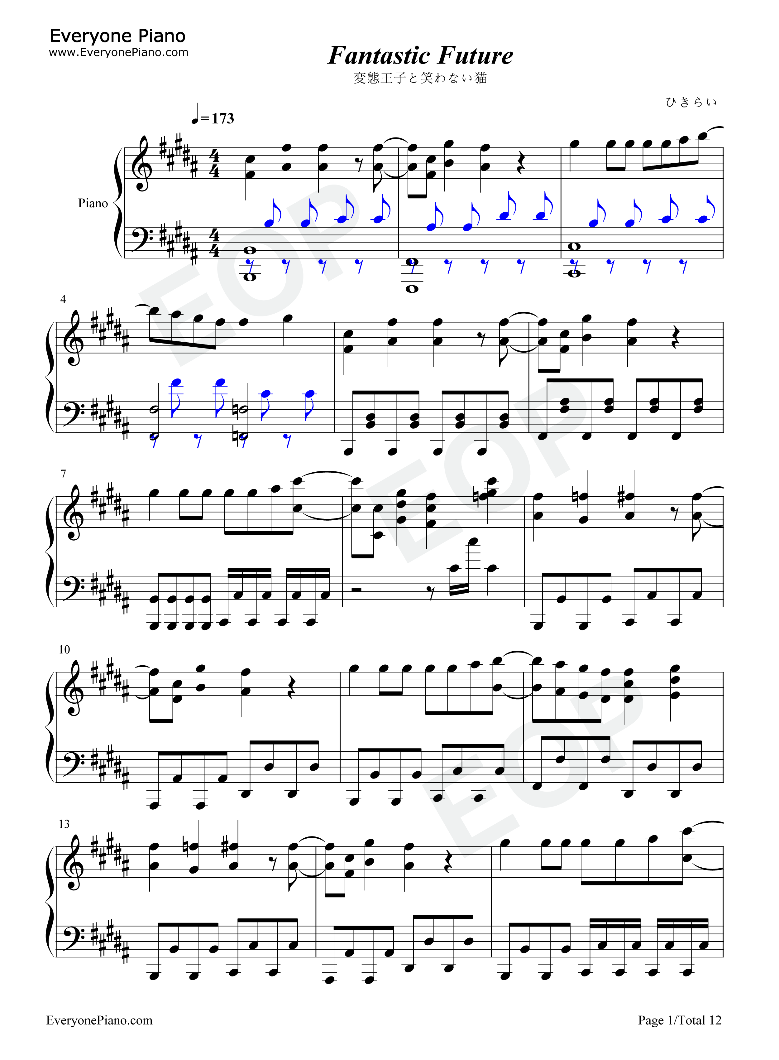 Fantastic_future钢琴谱_田村ゆかり