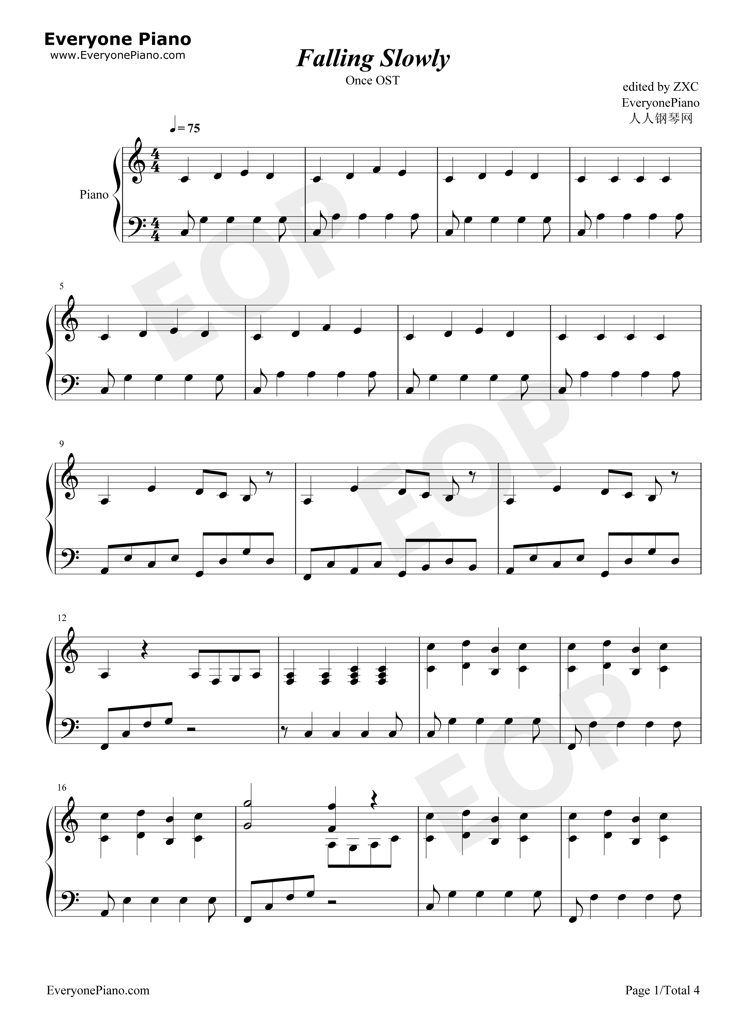 Falling_Slowly钢琴谱_格伦·汉塞德__玛可塔·伊尔格洛娃