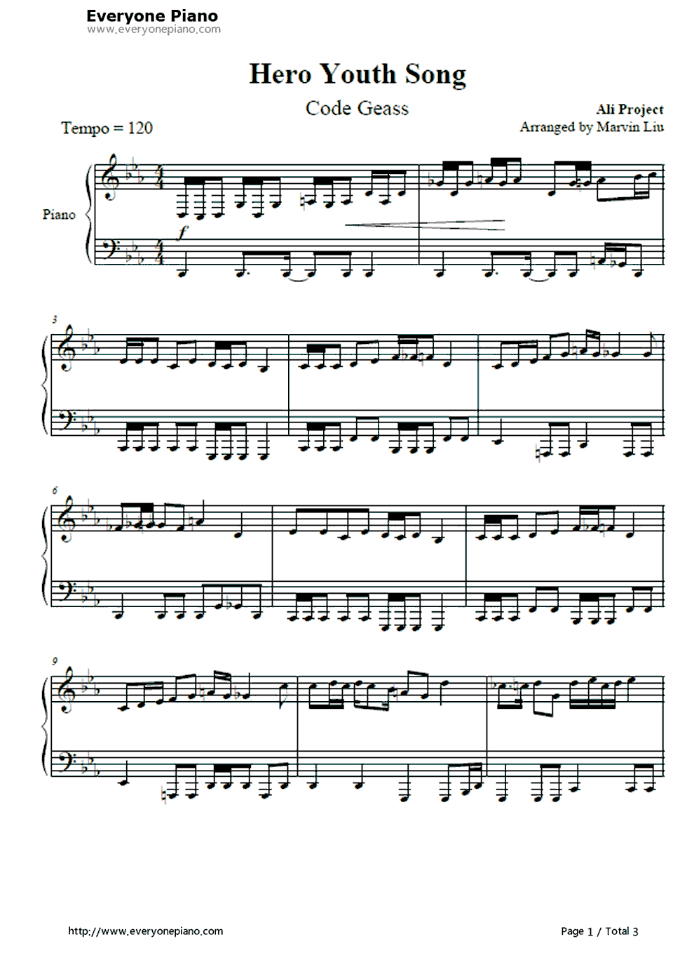 勇侠青春讴钢琴谱_ALI_PROJECT