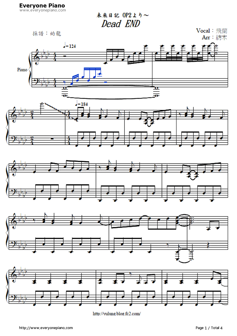 Dead_End钢琴谱_飞兰