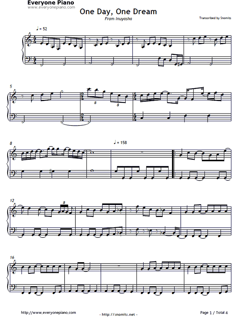 One_Day_One_Dream钢琴谱_泷与翼_タッキー&翼